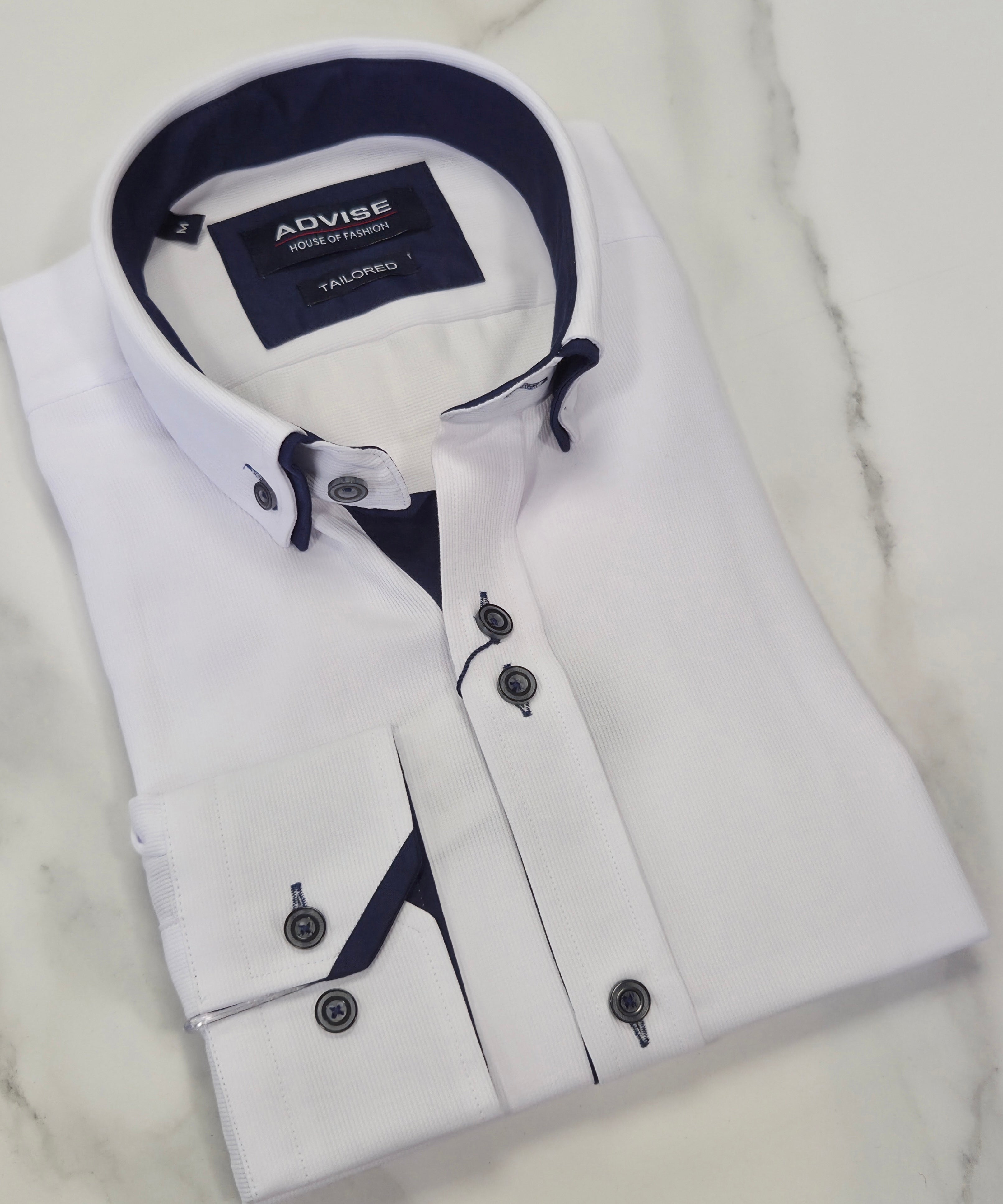 ADVISE DOUBLE COLLAR L/S SHIRT (AD896) - WHITE