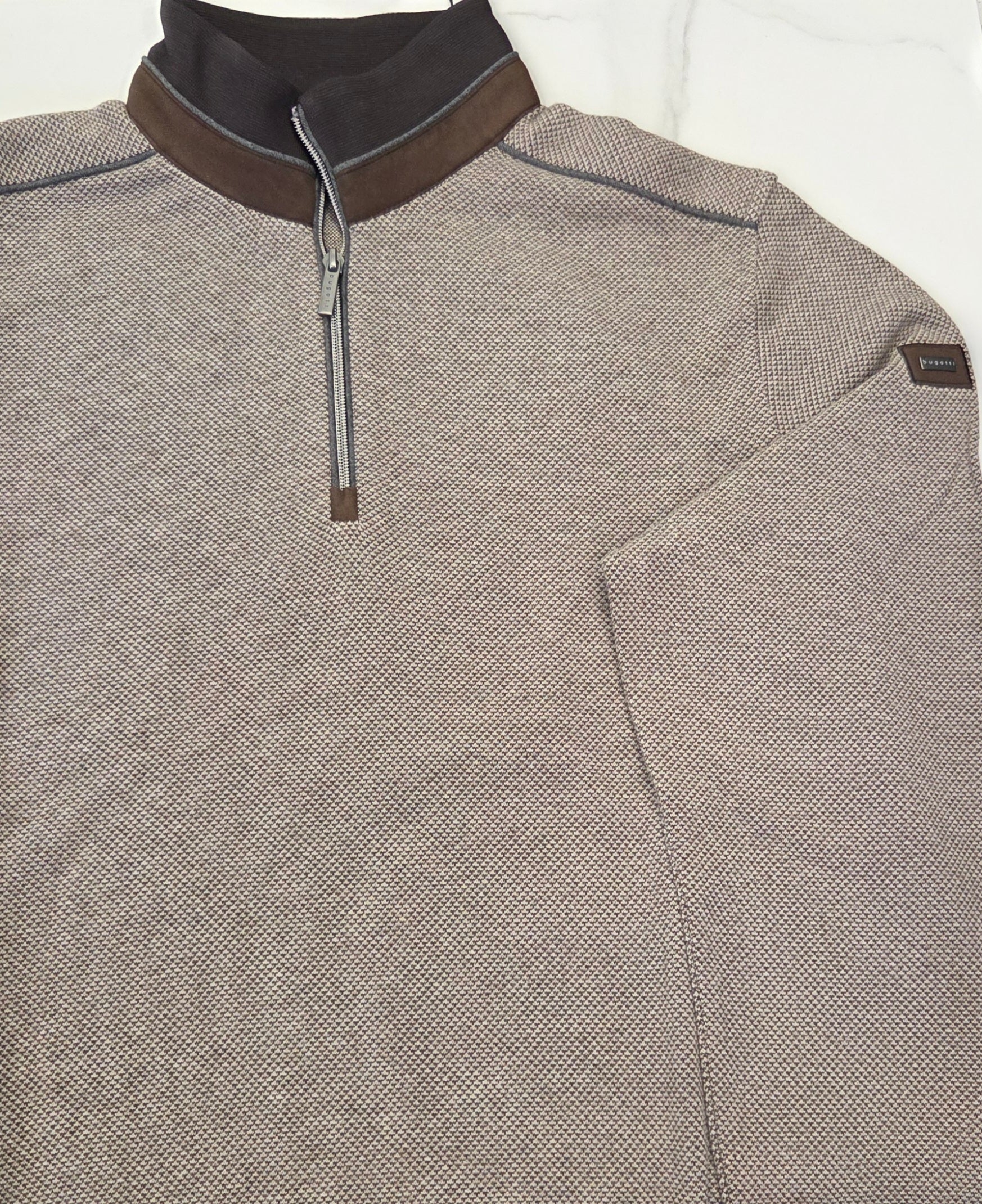 BUGATTI 1/4 ZIP TROYER KNIT (85060D/90) - BROWN/BEIGE