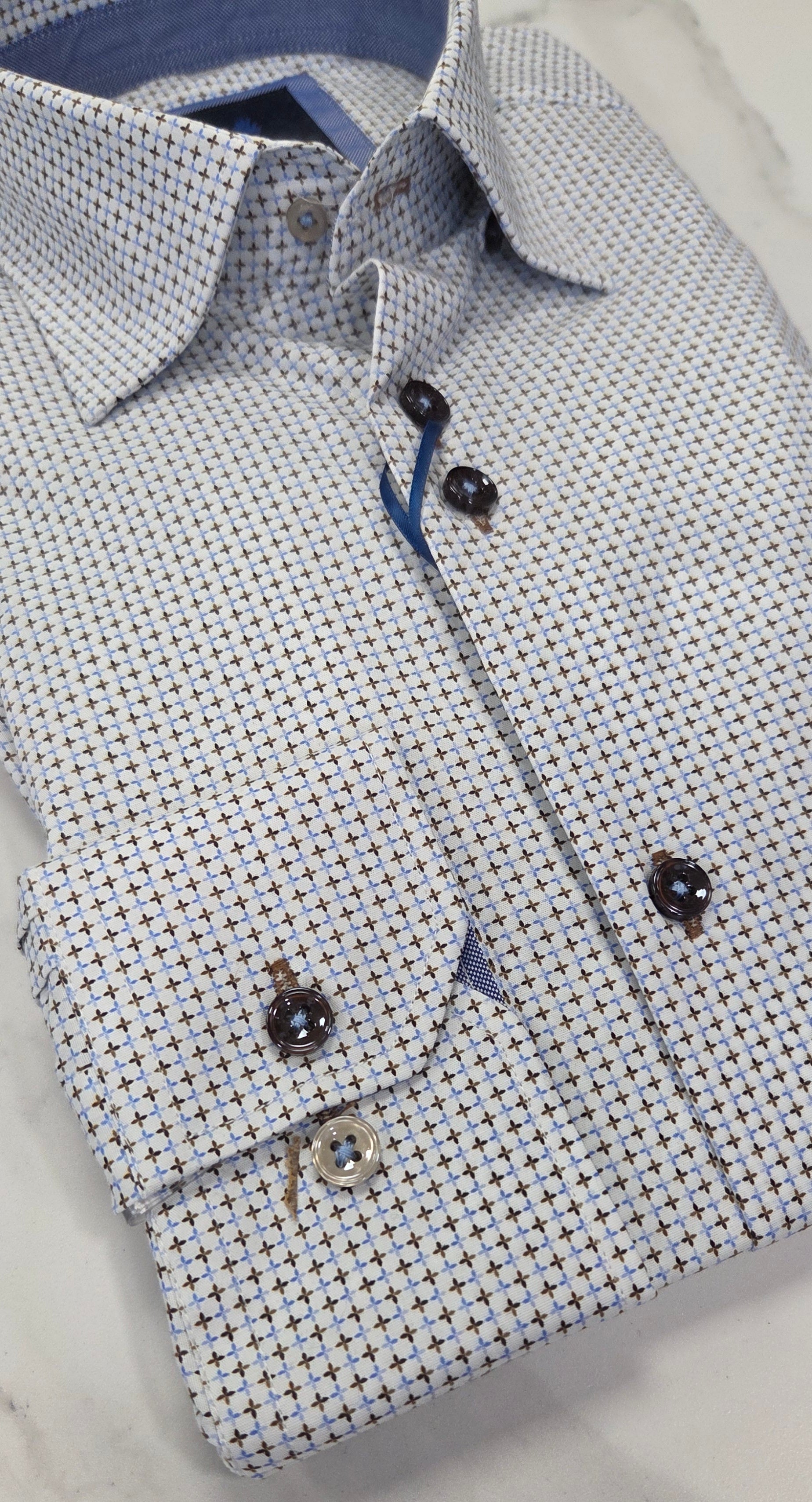 BENETTI KEVIN PATTERN L/S SHIRT - COFFEE/BLUE