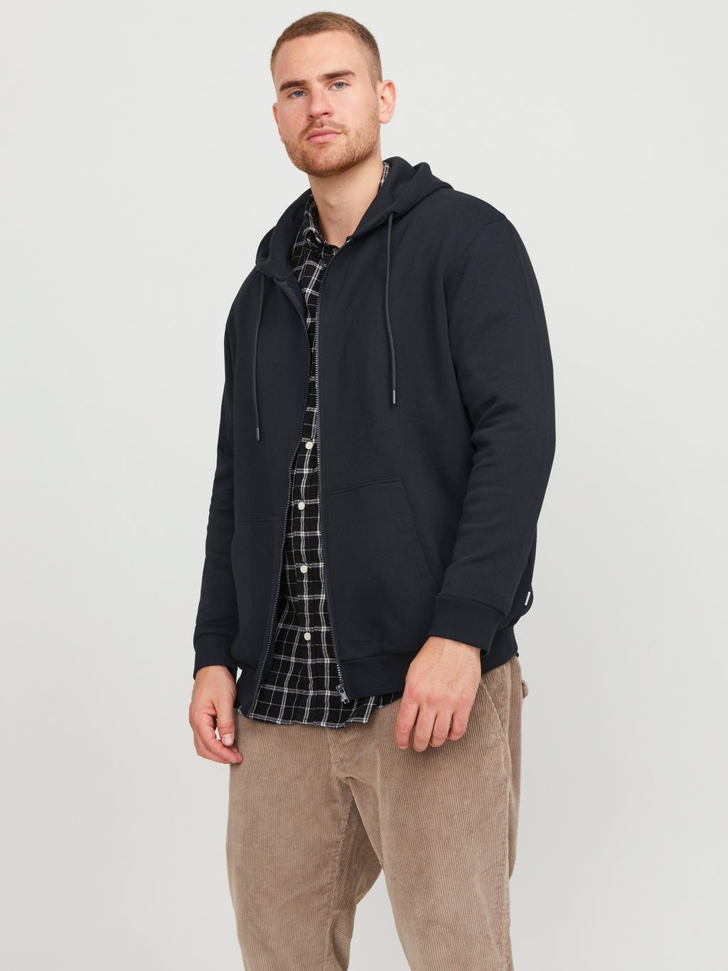 JACK & JONES ZIP HOODIE PLUS SIZE - BLACK