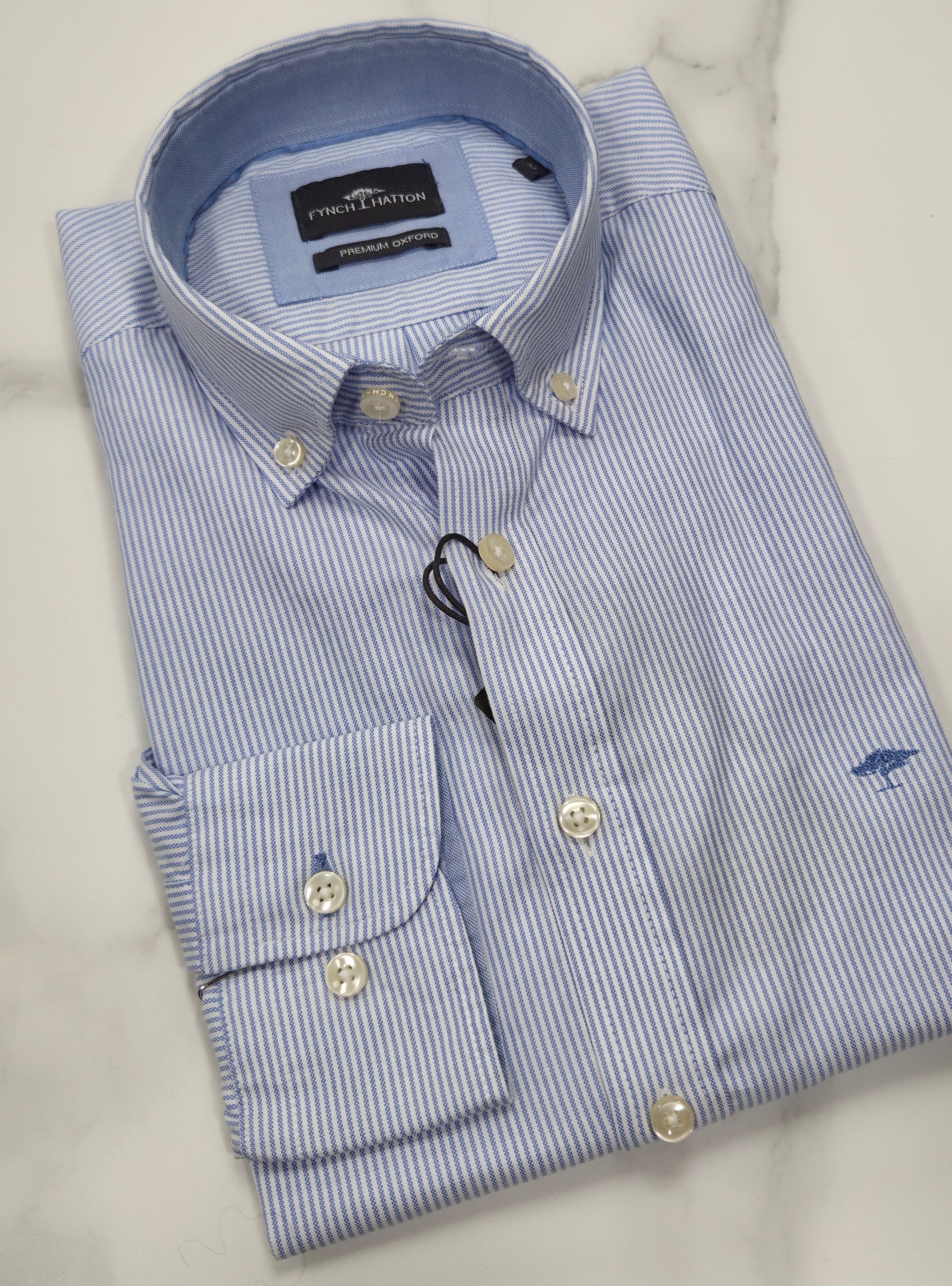 FYNCH HATTON OXFORD STRIPE L/S SHIRT  - BLUE/WHITE