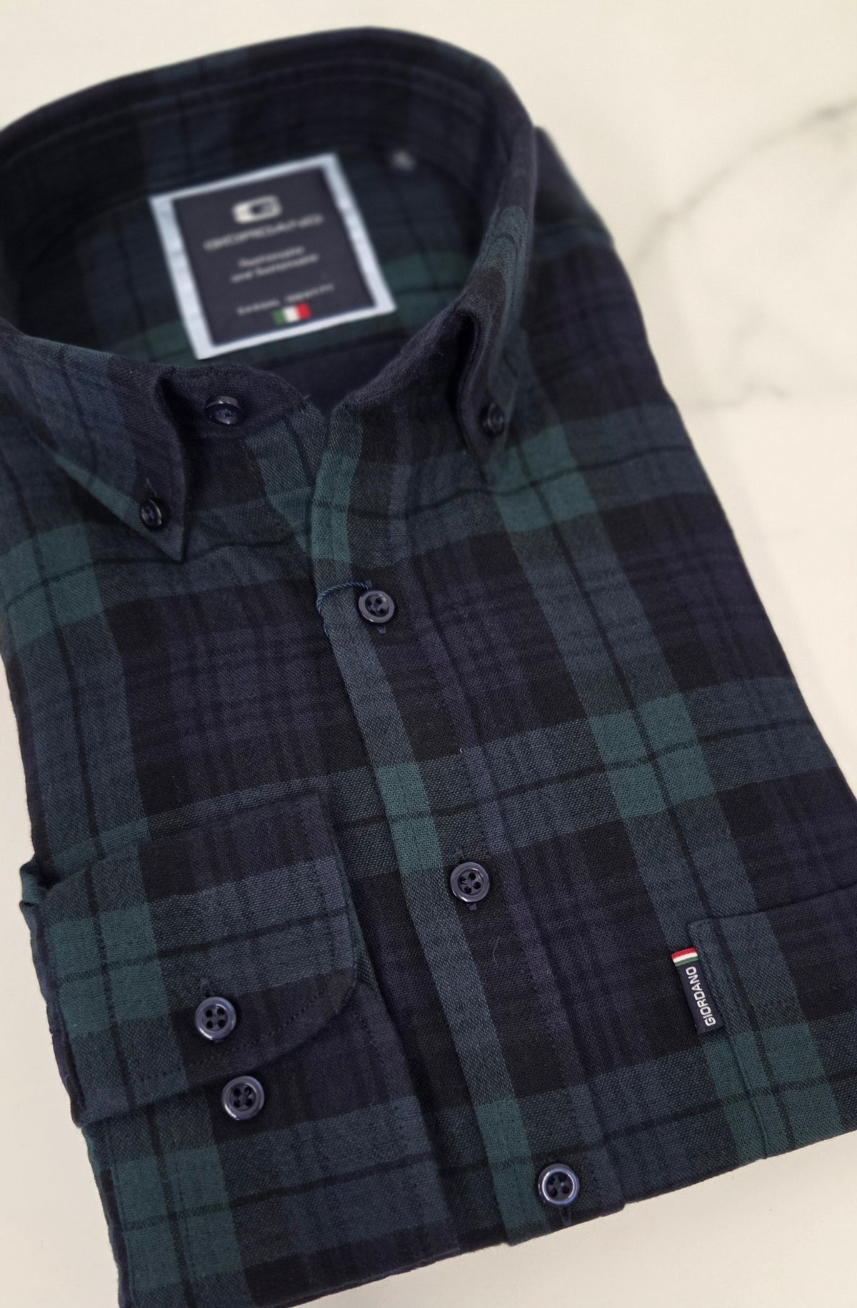 GIORDANO CHECK L/S SHIRT (627310/60) -NAVY/GREEN