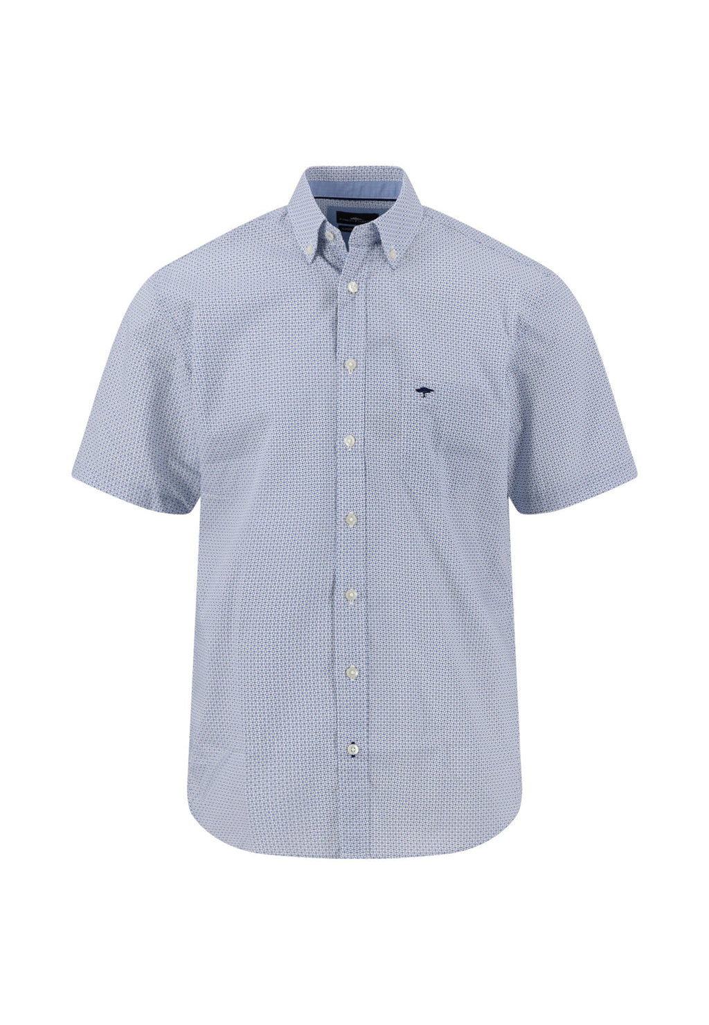 FYNCH HATTON SQUARE PATTERN PRINT S/S SHIRT - BLUE