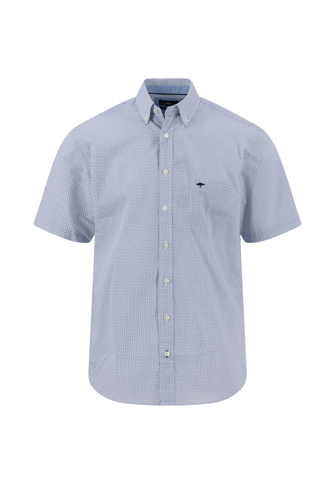 FYNCH HATTON SQUARE PATTERN PRINT S/S SHIRT - BLUE