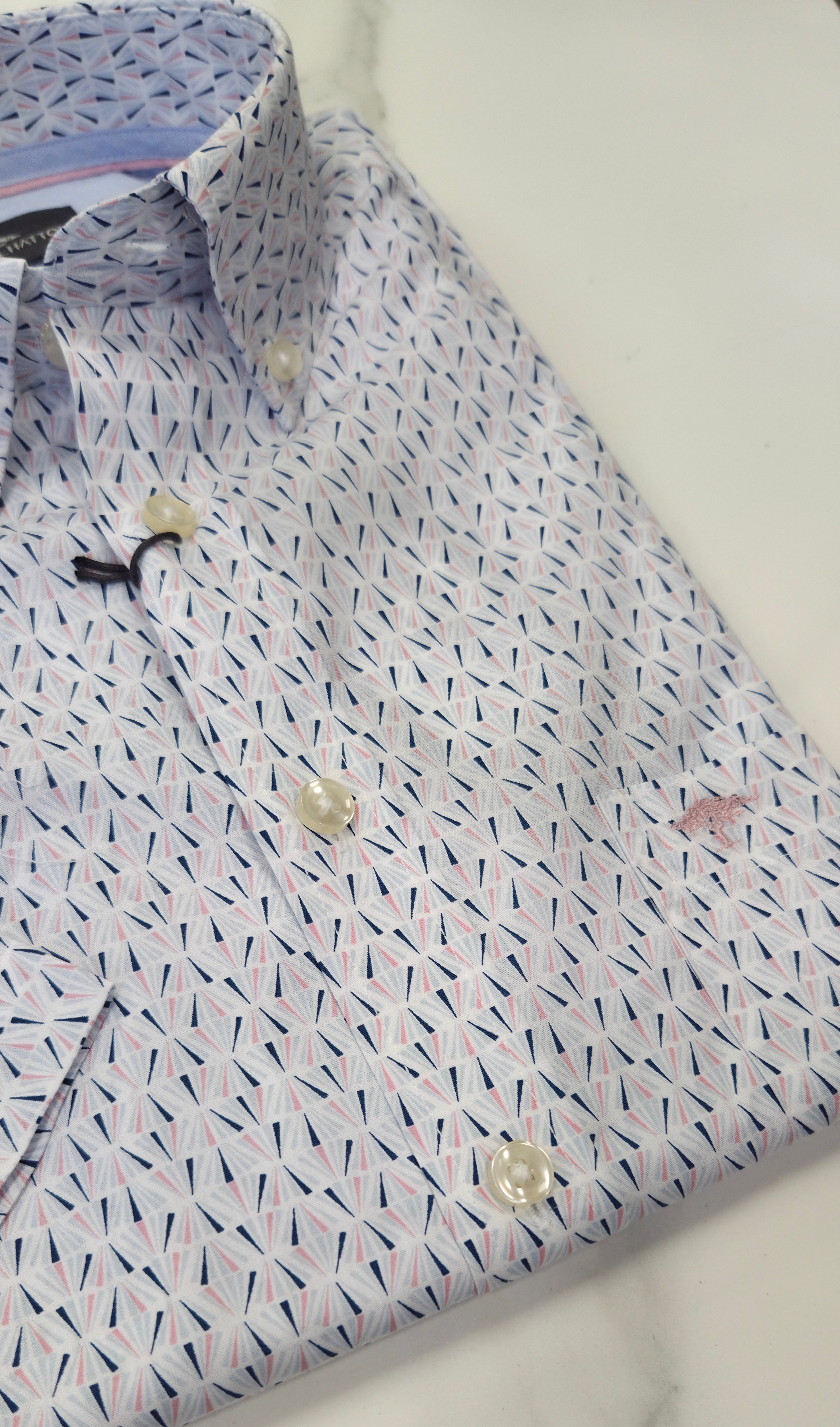 FYNCH HATTON PATTERN S/S SHIRT - BLUE/PINK
