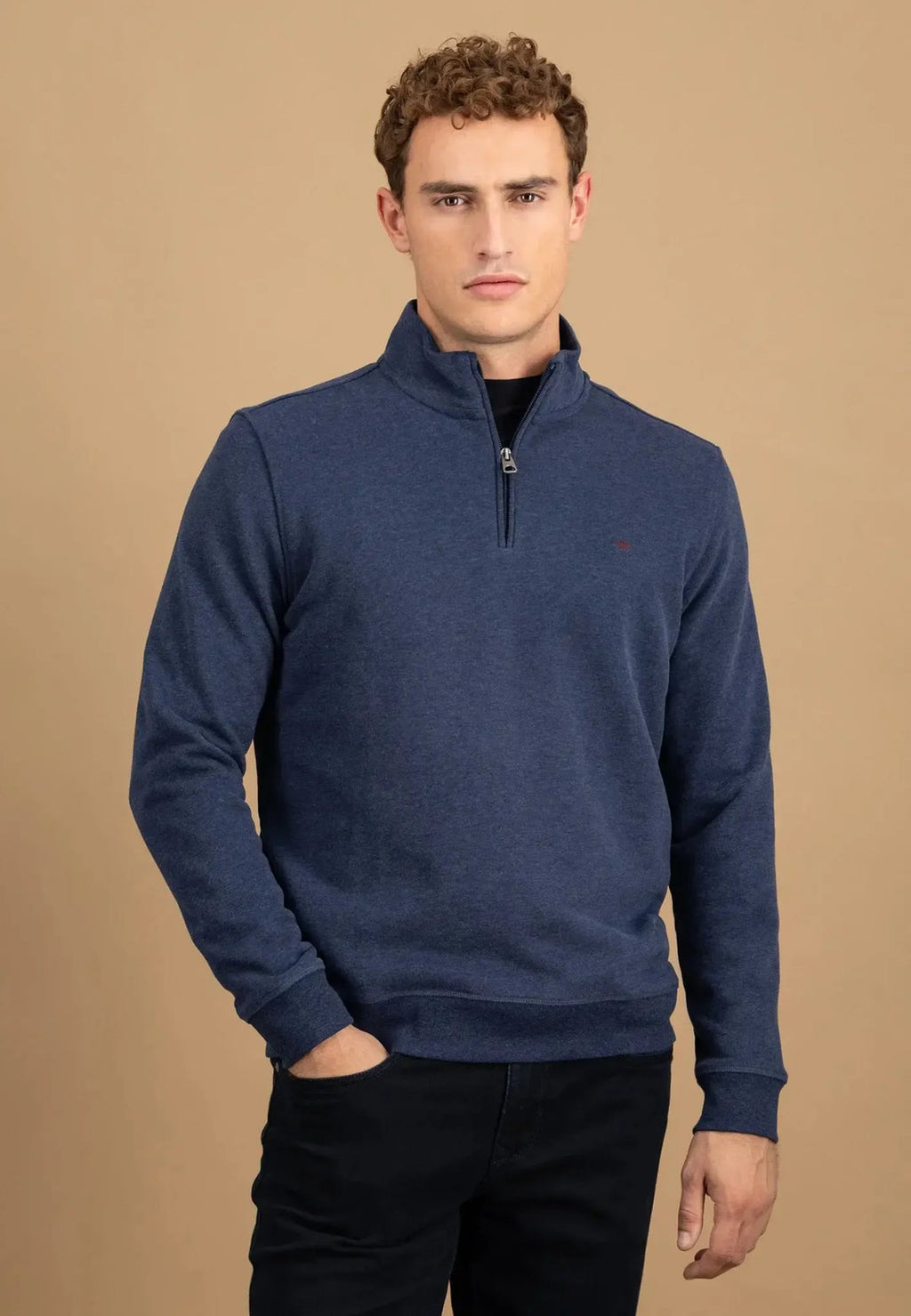 FYNCH HATTON 1/4 ZIP SWEATSHIRT  - MIDNIGHT BLUE