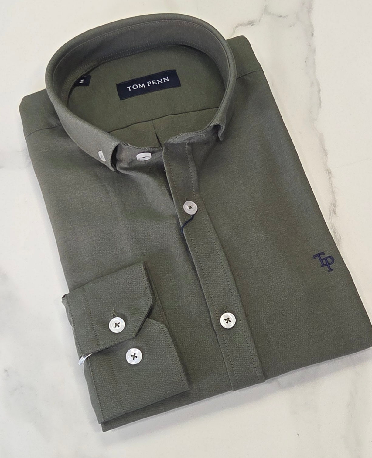 TOM PENN OXFORD COTTON L/S SHIRT - KHAKI