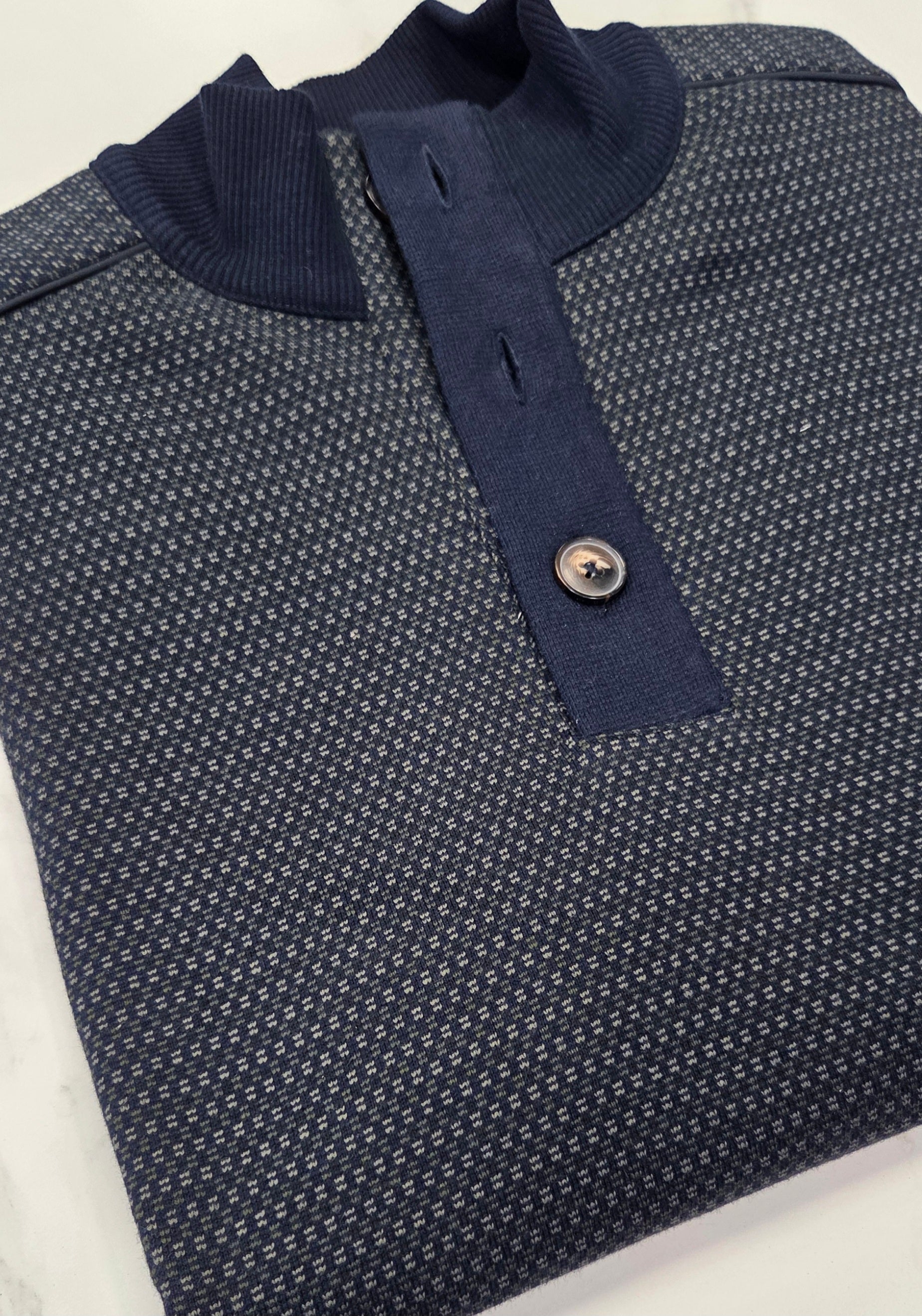 BUGATTI KNITTED BUTTON TROYER (85062D/150) - NAVY/GREEN