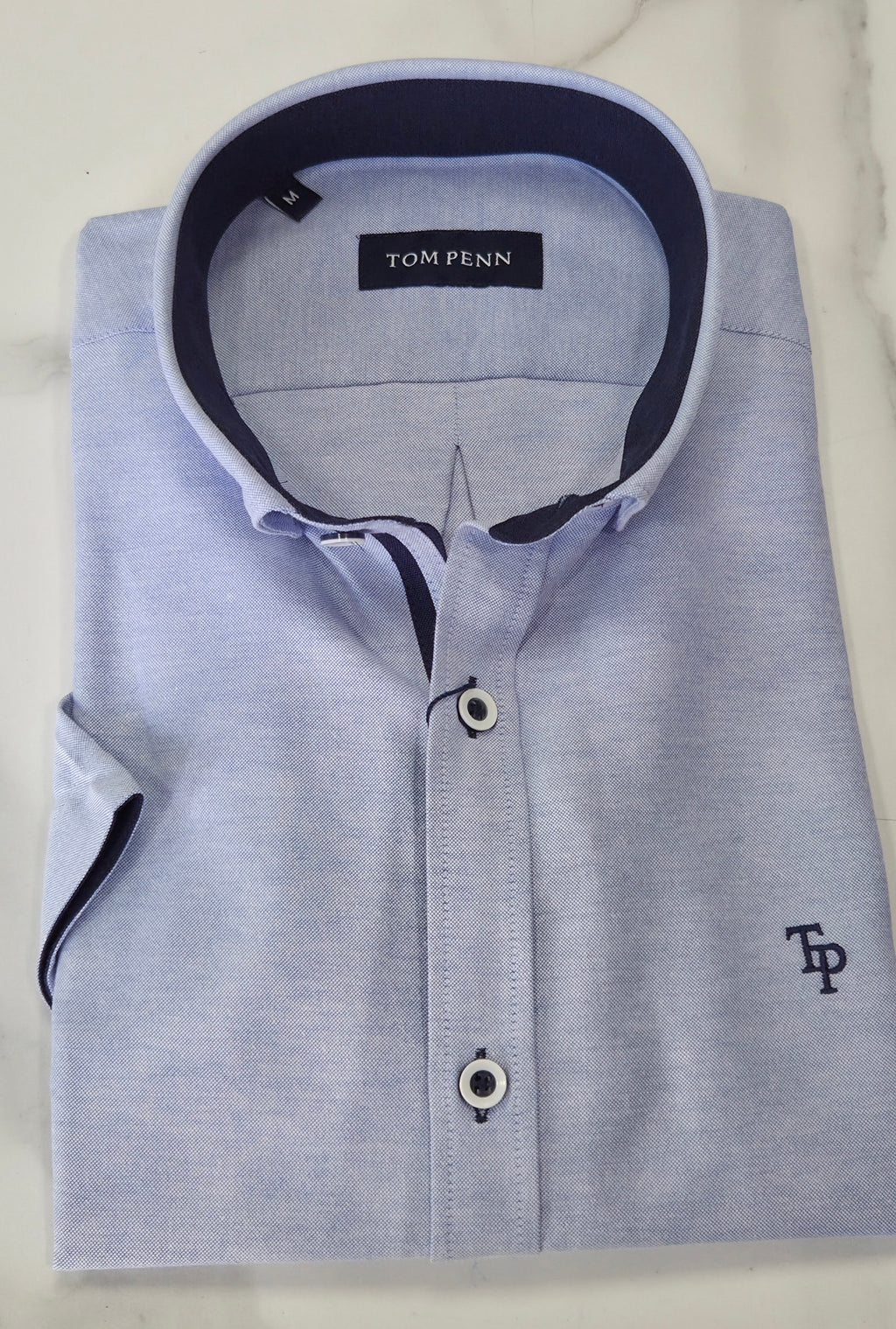 TOM PENN OXFORD COTTON S/S SHIRT -  BABY BLUE
