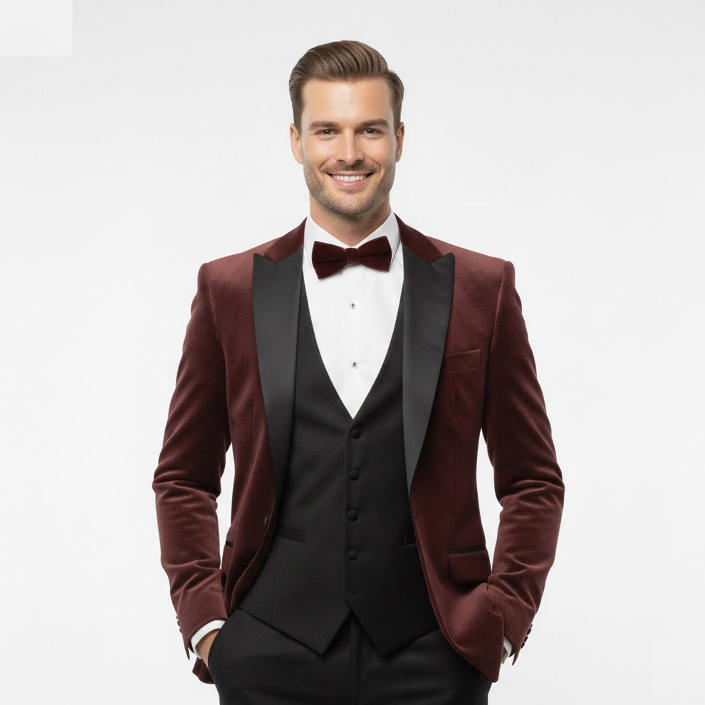WHITE LABEL JACOB VELVET TUX JACKET - BURGUNDY