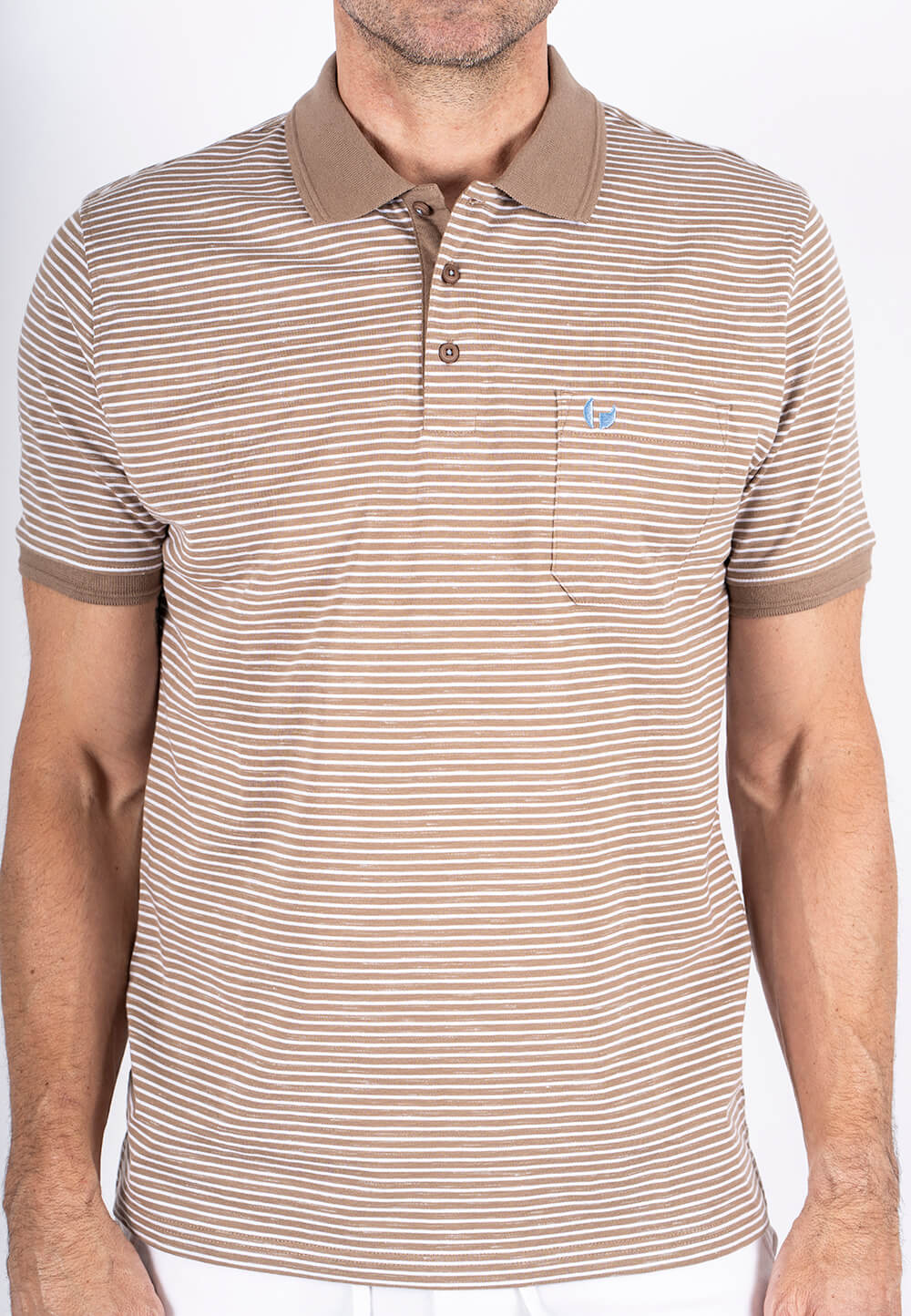 PRE END AVELON STRIPE POLOSHIRT - SAND/WHITE