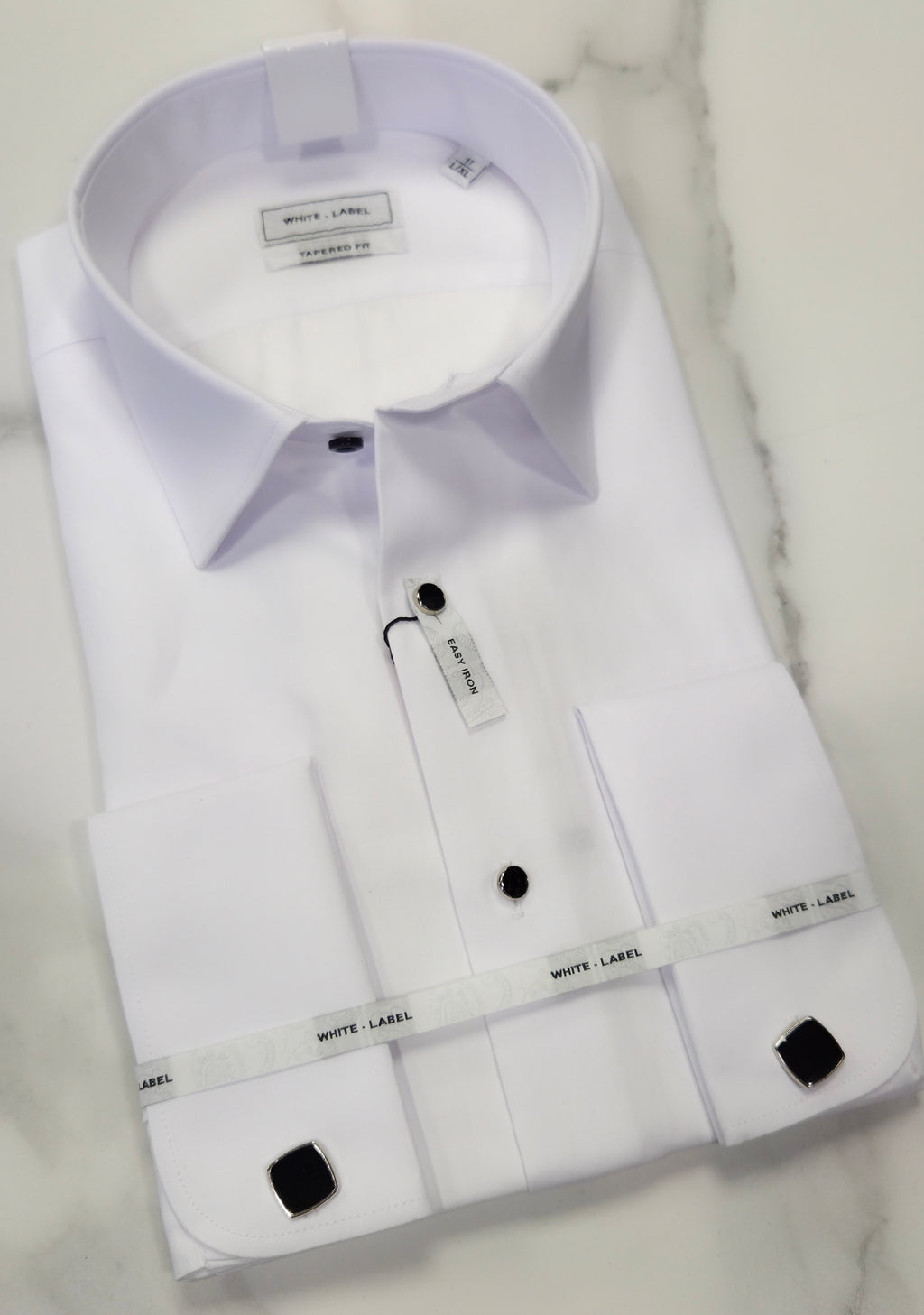 WHITE LABEL TAPERED LUX DOUBLE CUFF SHIRT (82091) - WHITE
