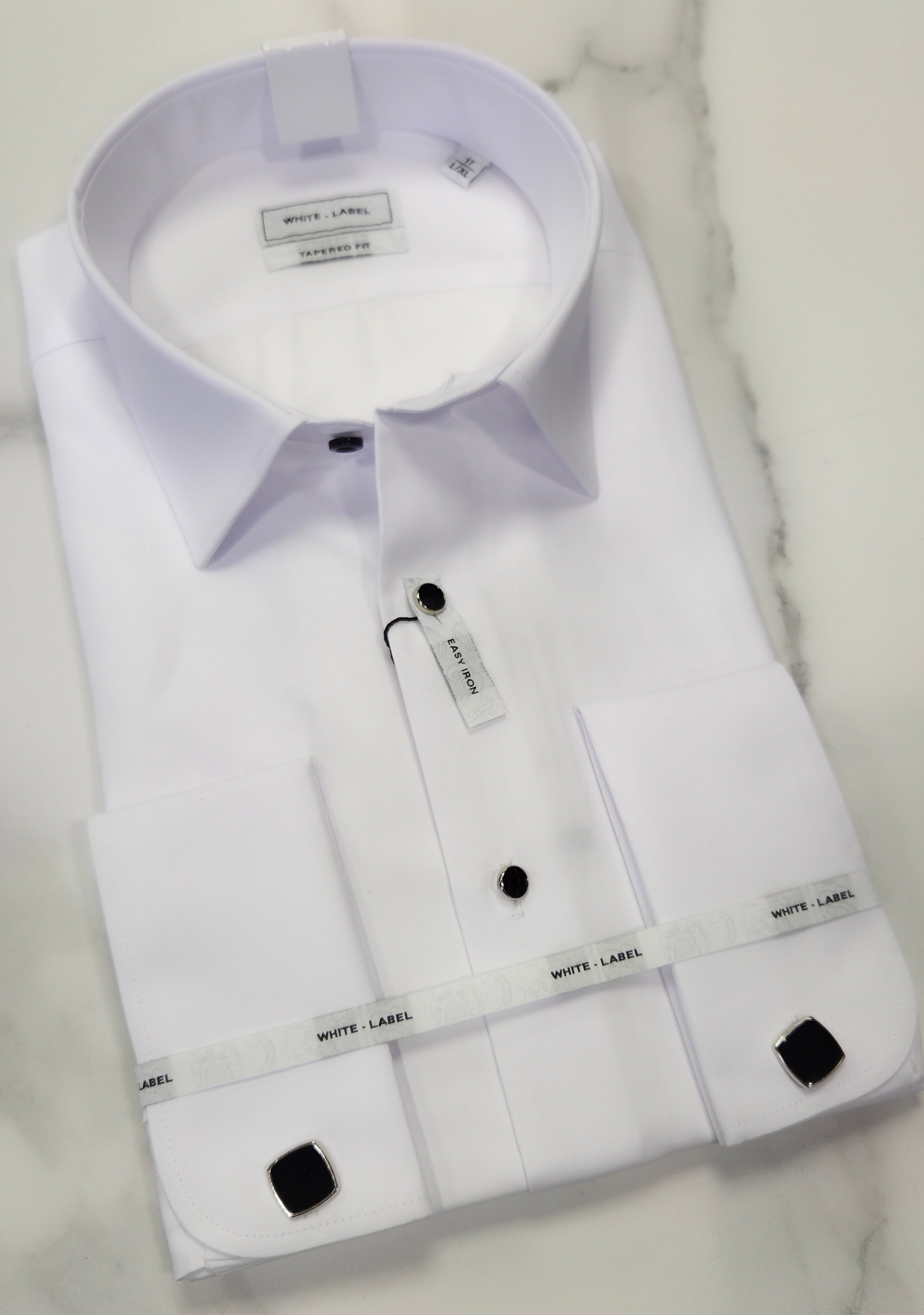 WHITE LABEL TAPERED LUX DOUBLE CUFF SHIRT (82091) - WHITE