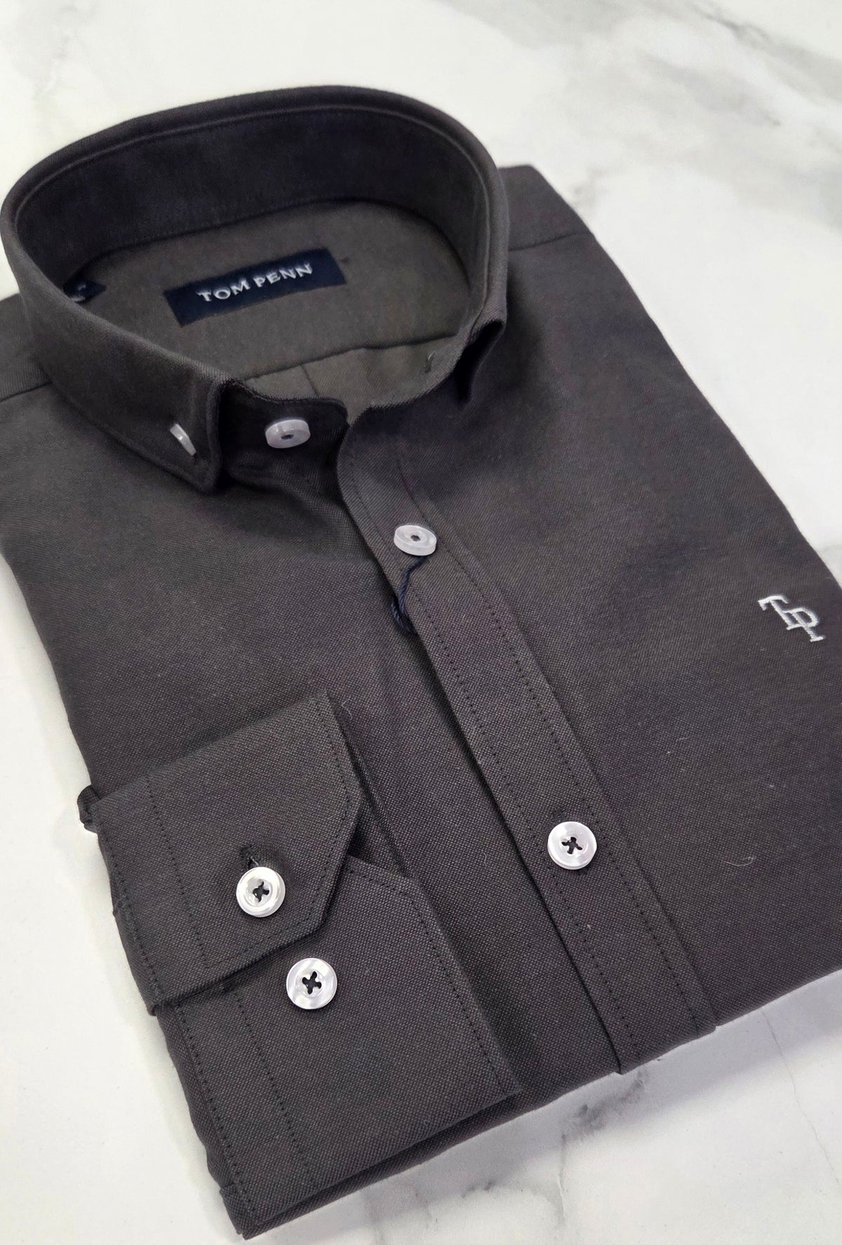 TOM PENN OXFORD COTTON L/S SHIRT -SLATE GREY