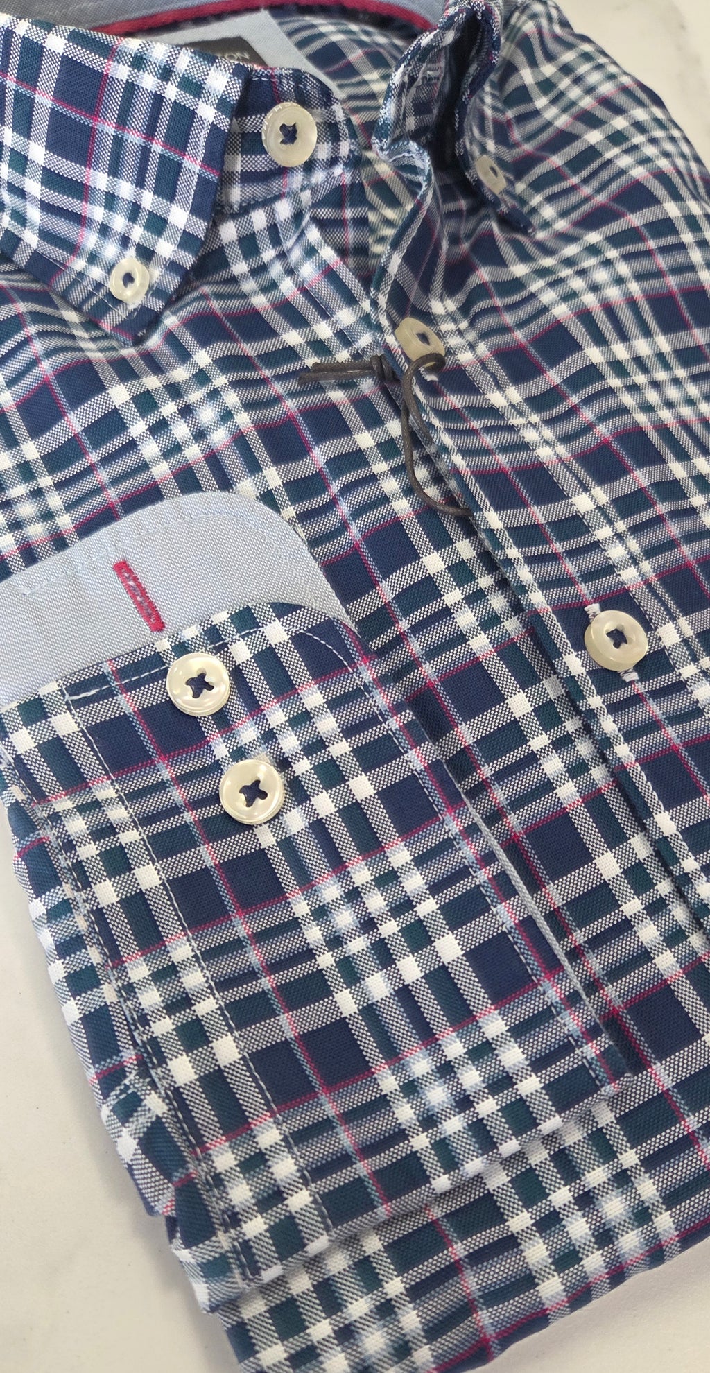 FYNCH HATTON CHECK L/S SHIRT - TEAL/PINK