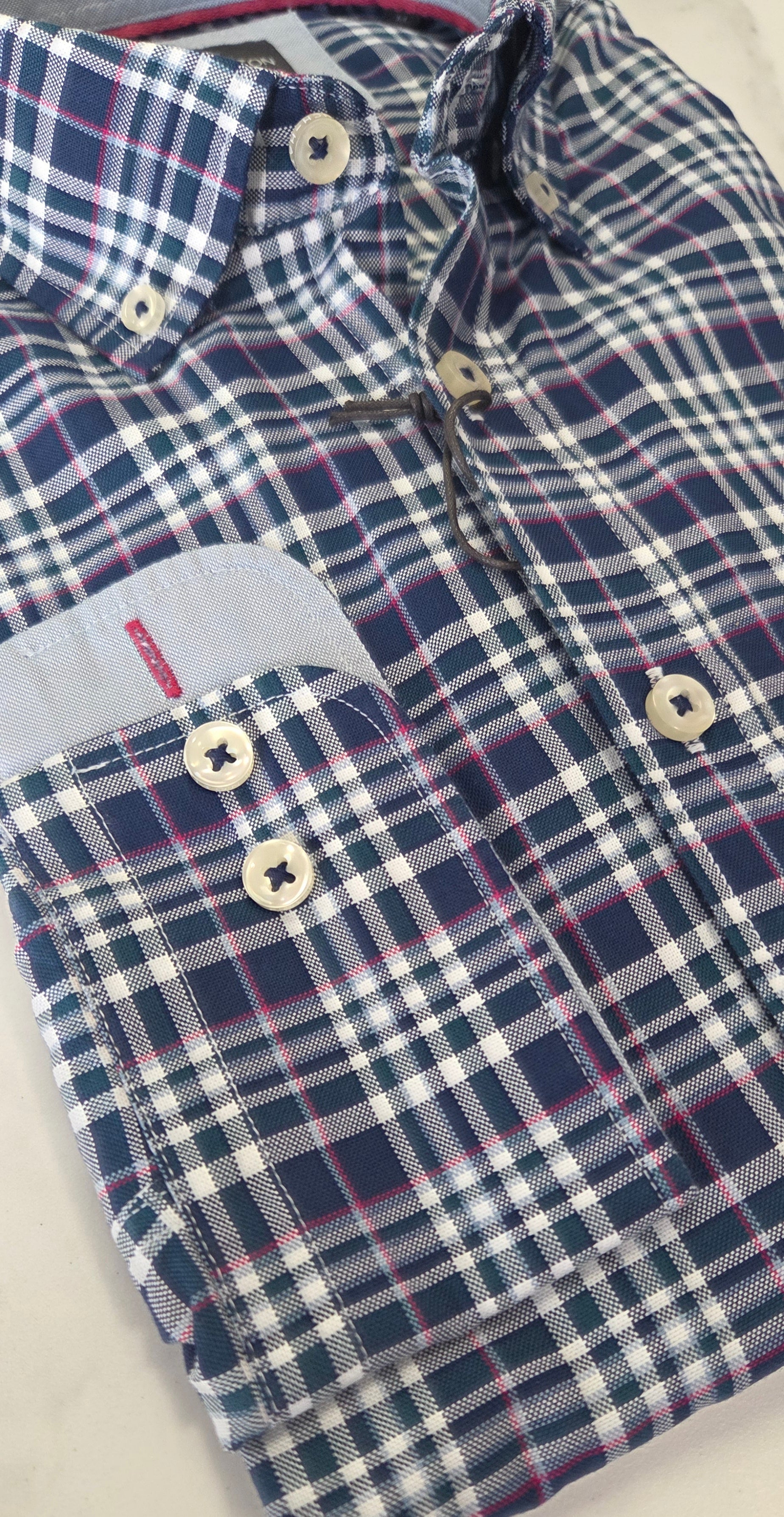 FYNCH HATTON CHECK L/S SHIRT - TEAL/PINK