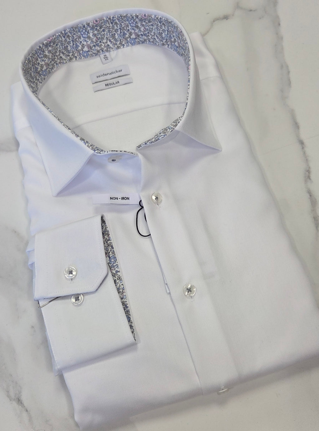 SEIDENSTICKER FLOWER TRIM COLLAR/CUFF REGULAR FIT L/S SHIRT (01.845535) - WHITE