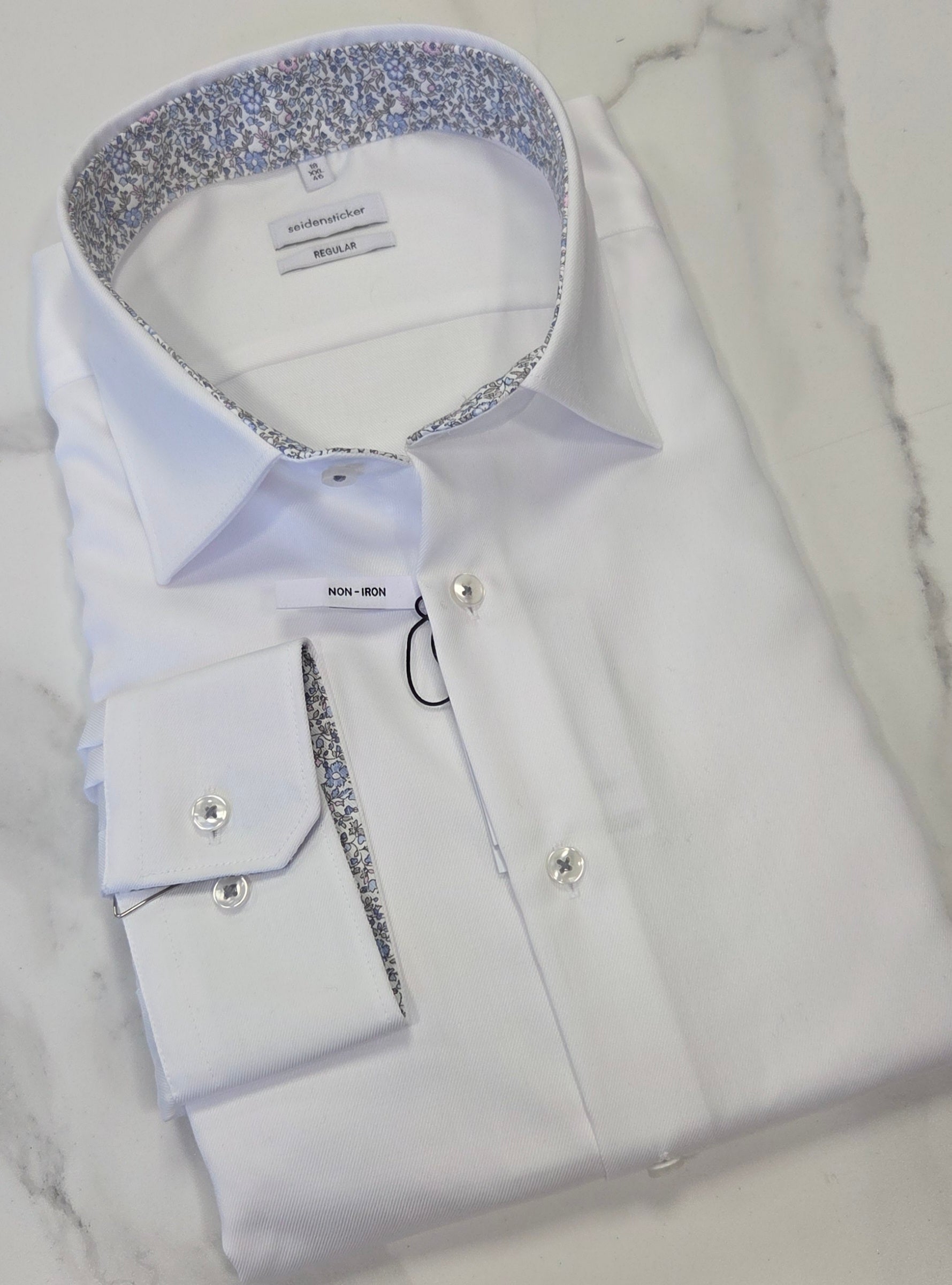 SEIDENSTICKER FLOWER TRIM COLLAR/CUFF REGULAR FIT L/S SHIRT (01.845535) - WHITE