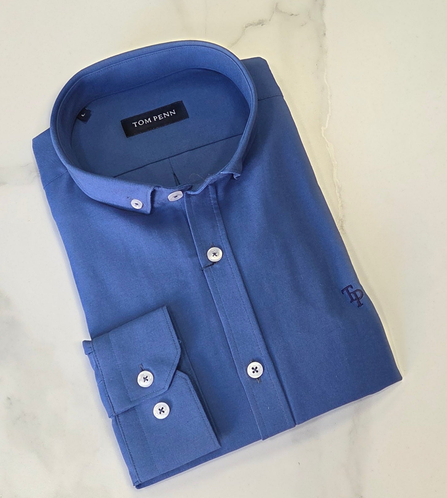 TOM PENN OXFORD COTTON L/S SHIRT - COBALT BLUE