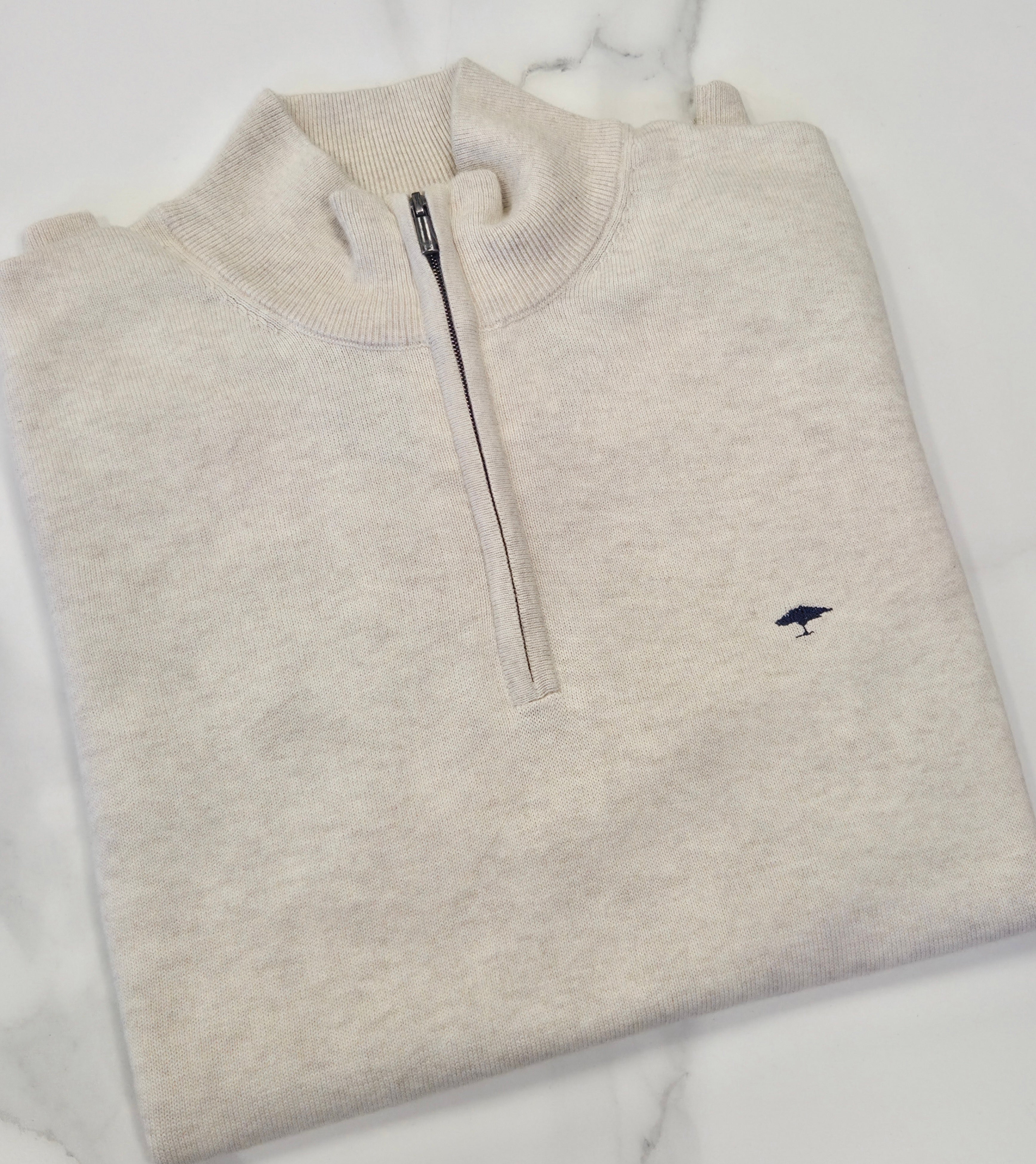 FYNCH HATTON 1/4 ZIP KNITWEAR  - BEIGE