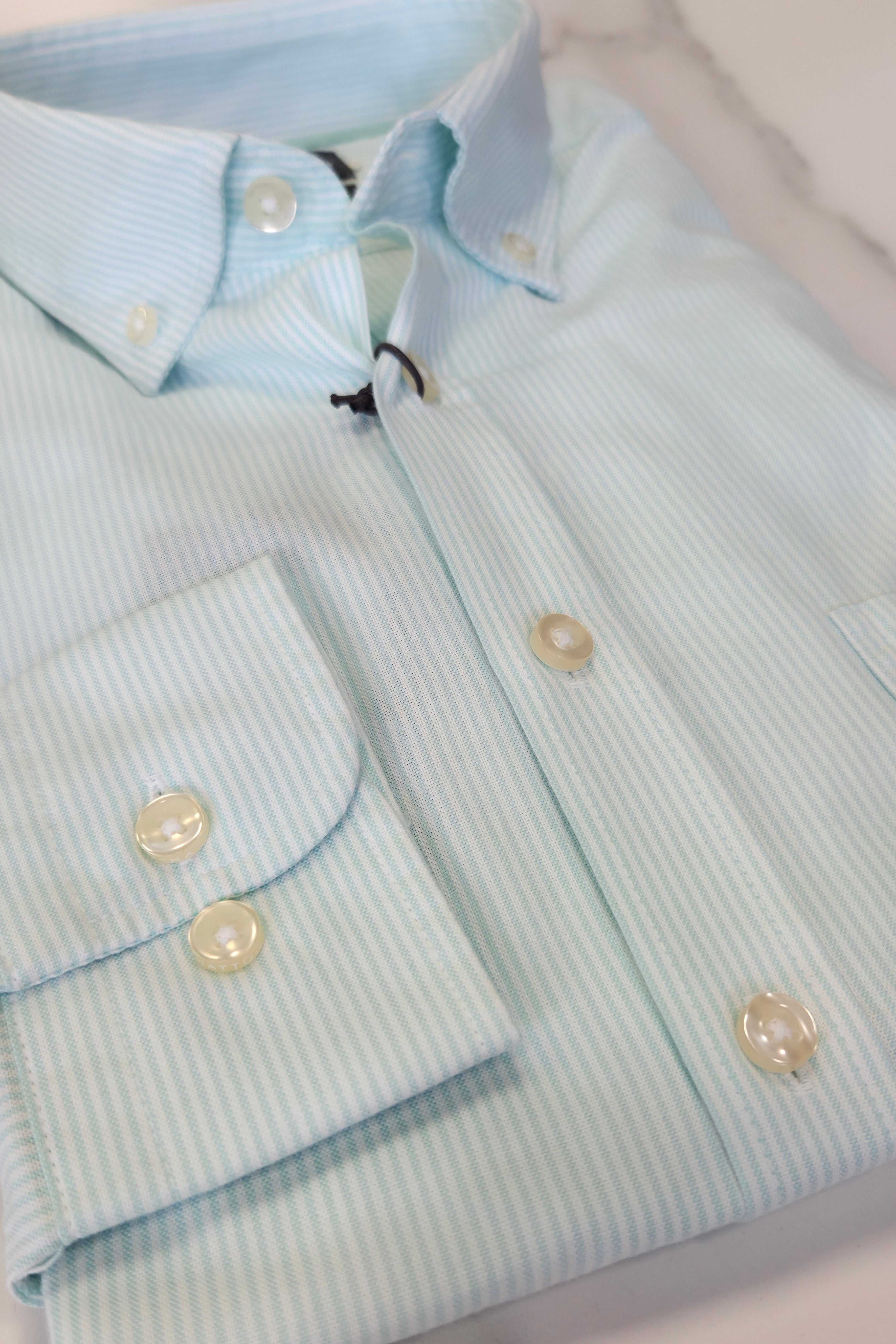 FYNCH HATTON OXFORD COTTON STRIPE  - MINT/WHITE