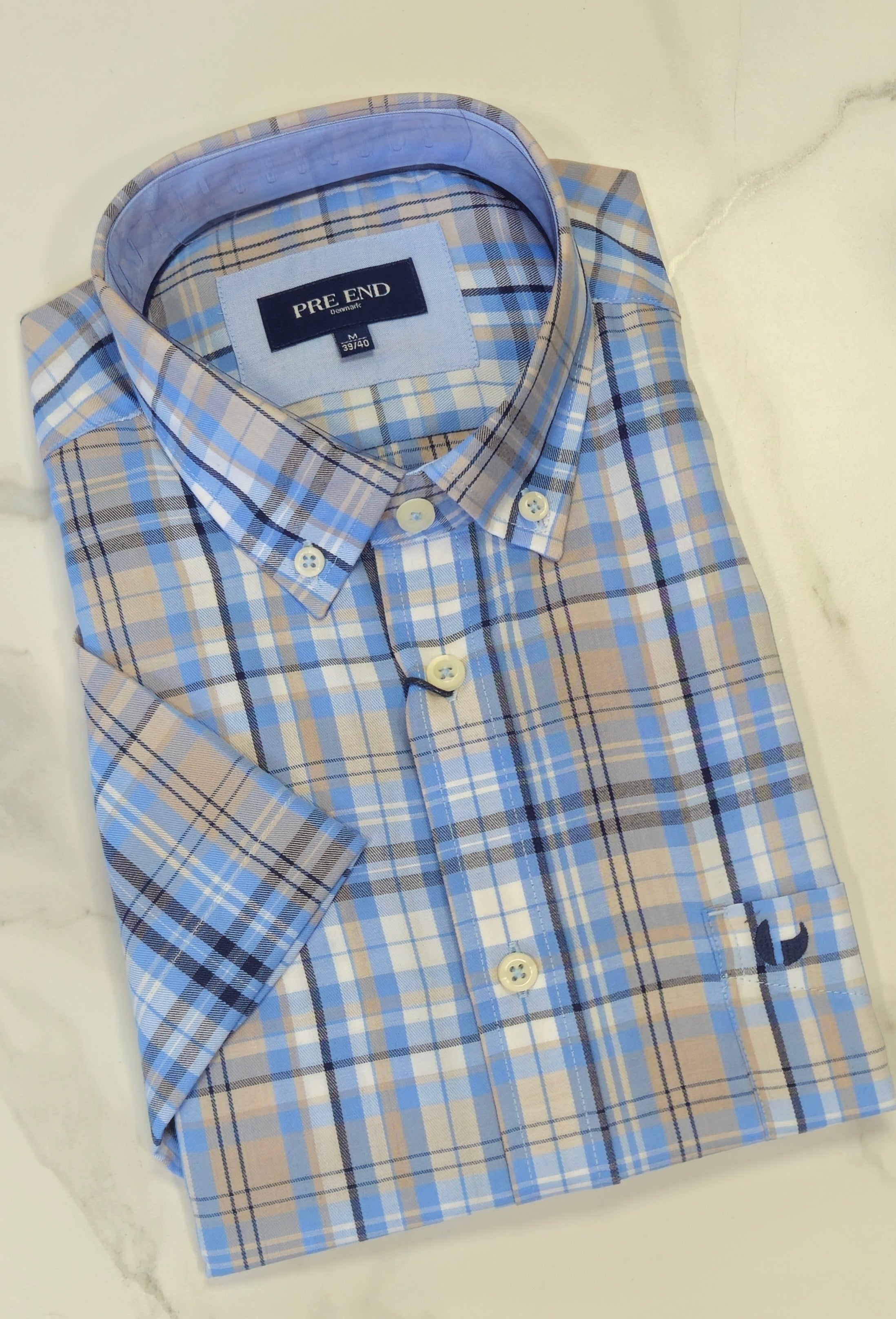 PRE END ROME CHECK S/S SHIRT - BLUE/SAND