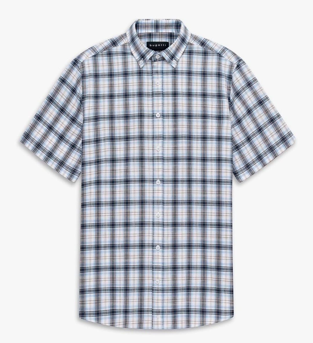 BUGATTI CHECK S/S SHIRT - (18337E/320) - BLUE/BEIGE