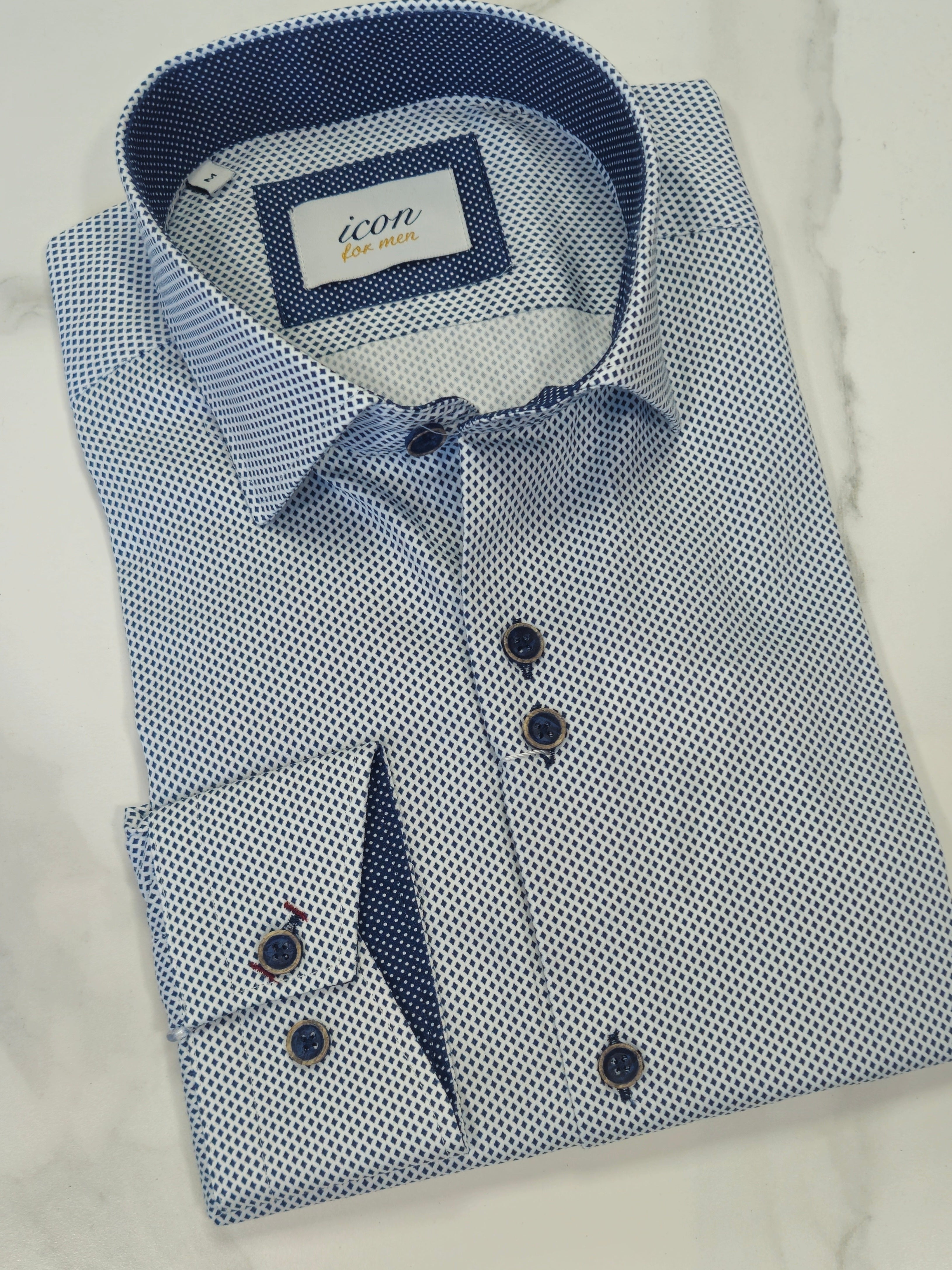 ADVISE/ICON PATTERN L/S SHIRT -WHITE/NAVY