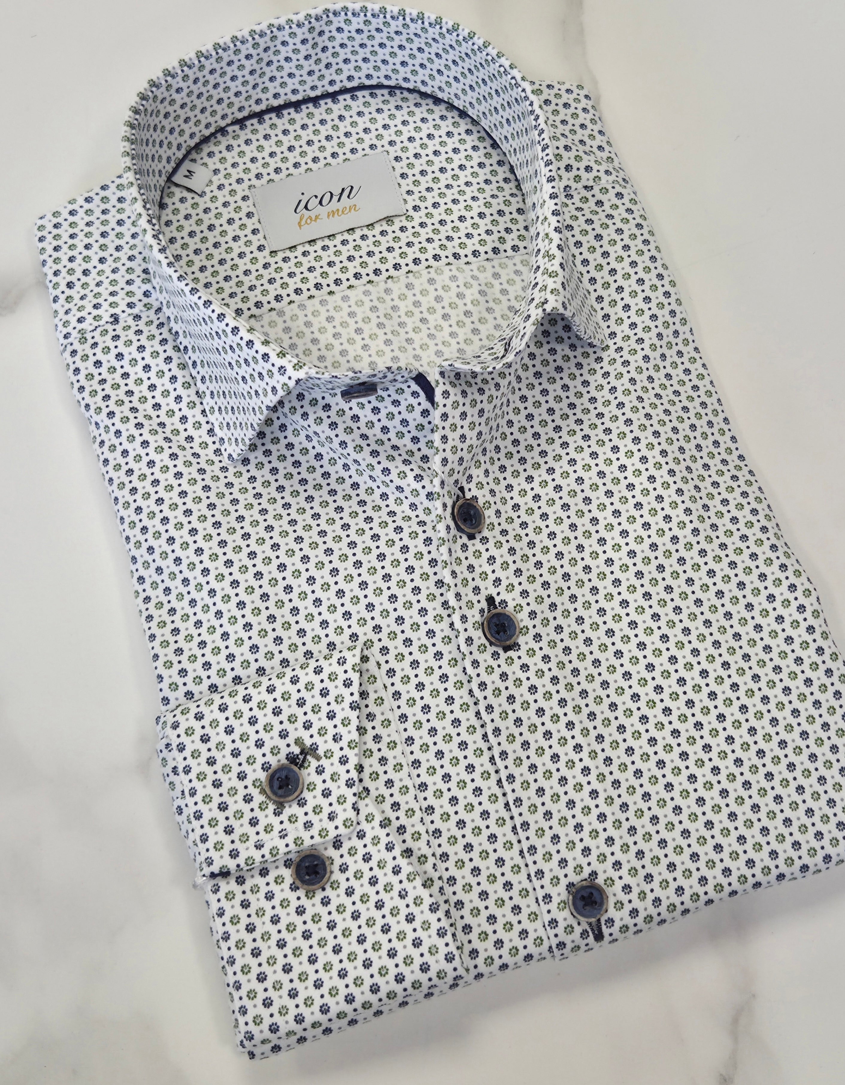 ADVISE ICON PATTERN L/S SHIRT (ICN106) - NAVY/GREEN