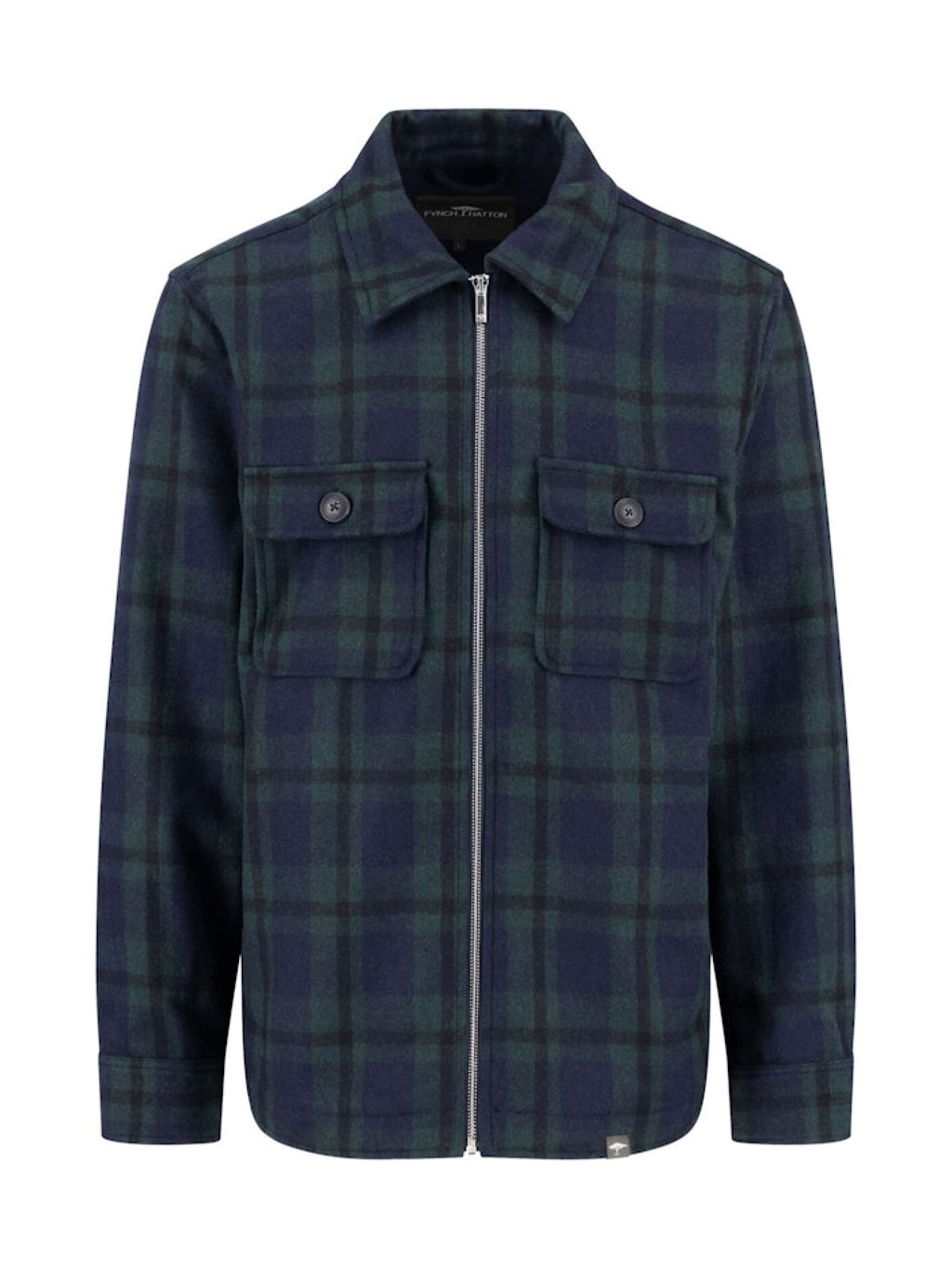 FYNCH HATTON WOOL ZIP UP SHACKET - NAVY/KHAKI