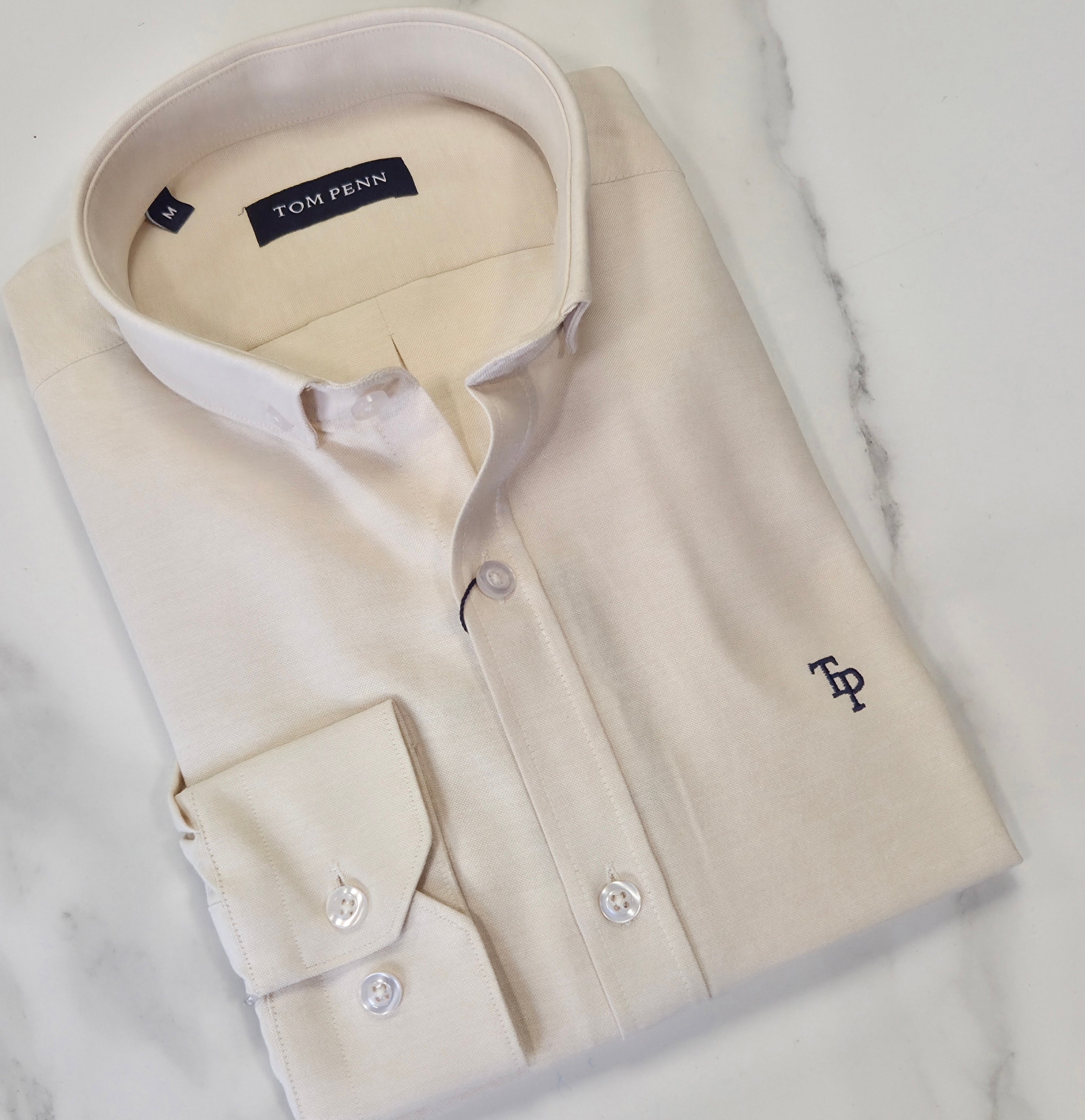 TOM PENN OXFORD COTTON L/S SHIRT - IVORY