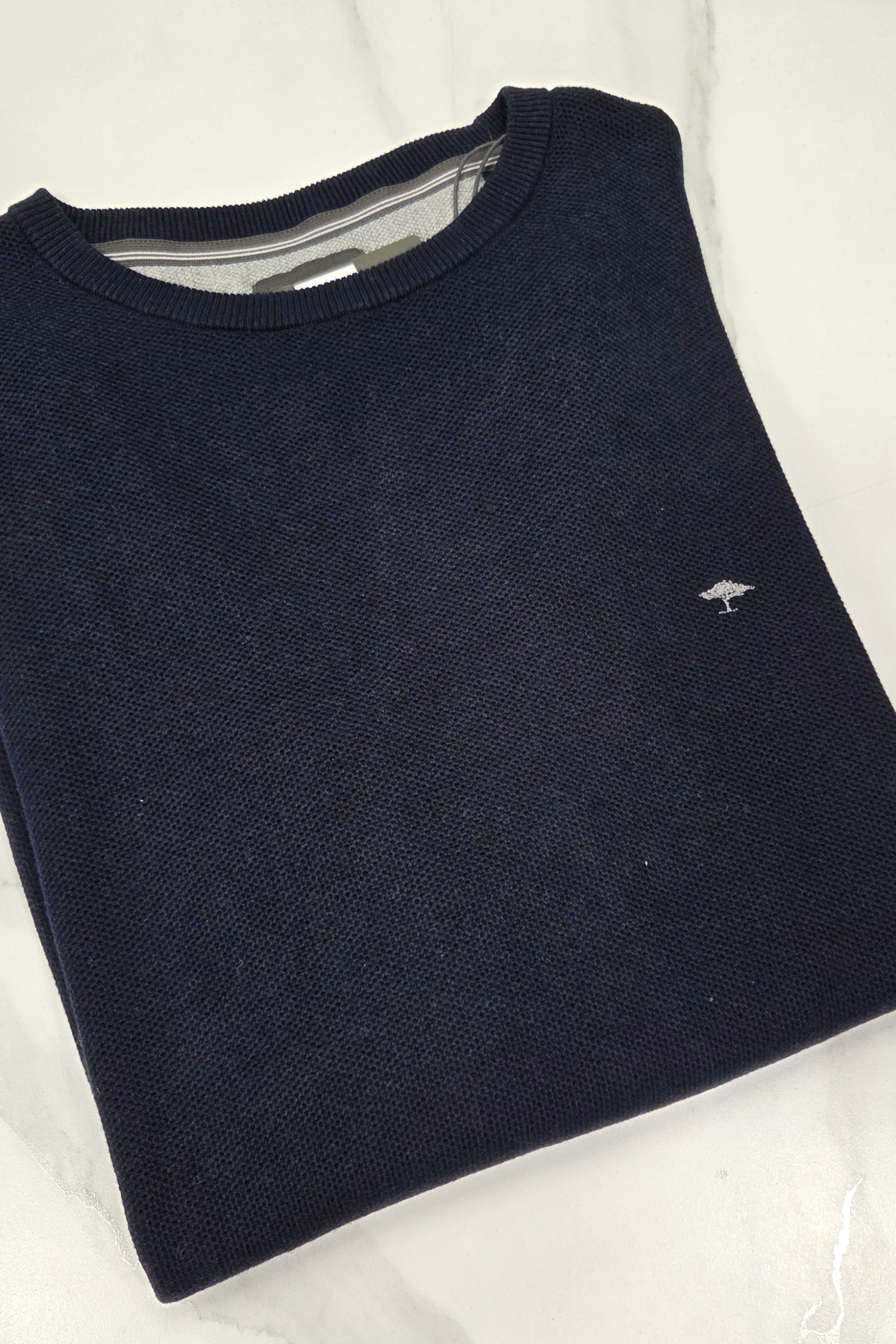 FYNCH HATTON O NECK TEXTURED KNITWEAR  - NAVY