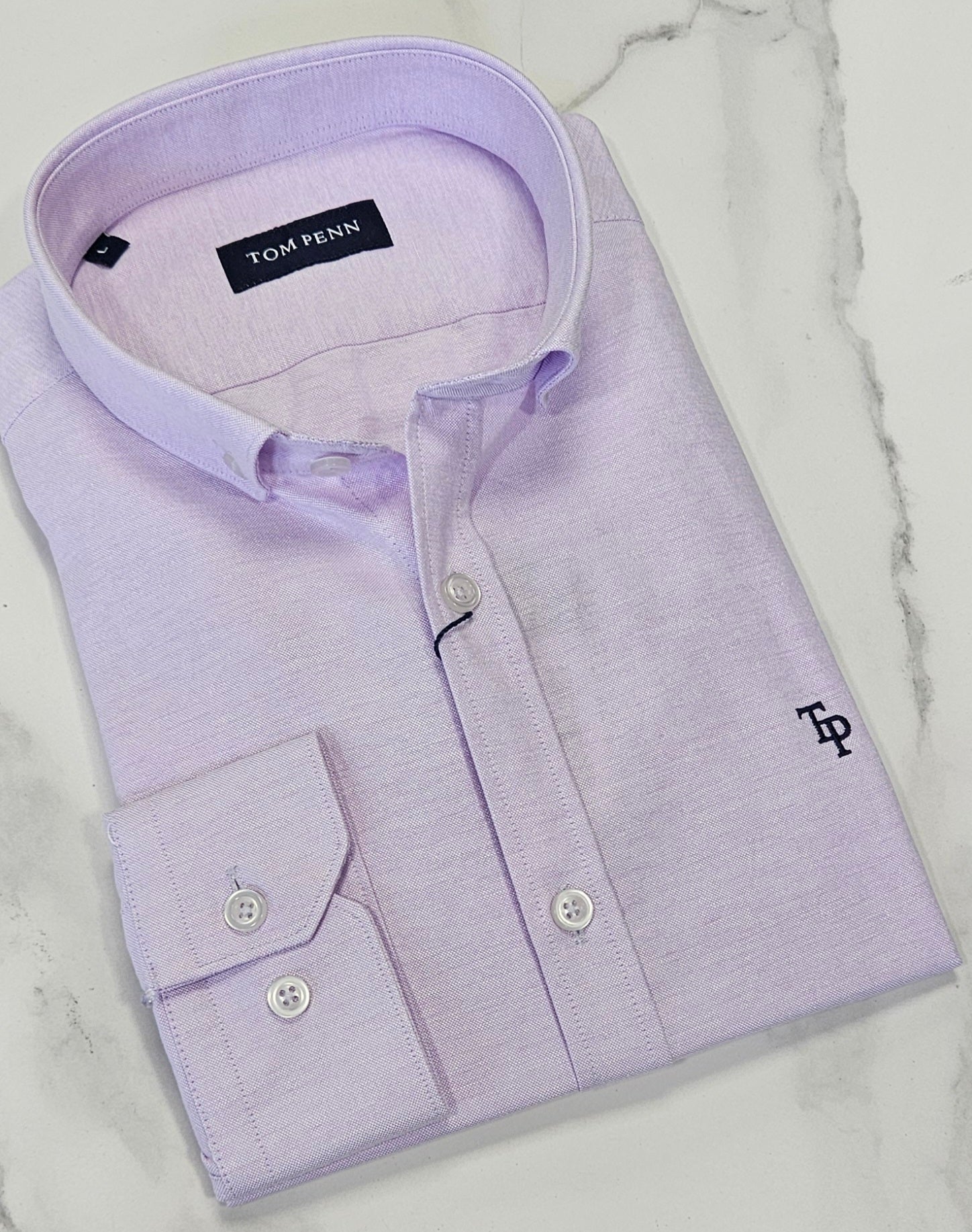 TOM PENN SLIM OXFORD COTTON L/S SHIRT - PURPLE