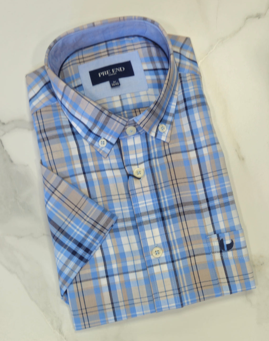 PRE END ROME CHECK S/S SHIRT - BLUE/SAND