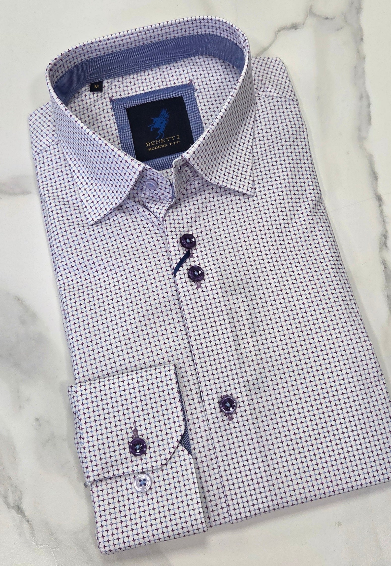 BENETTI KEVIN PATTERN L/S SHIRT - LILAC/BLUE