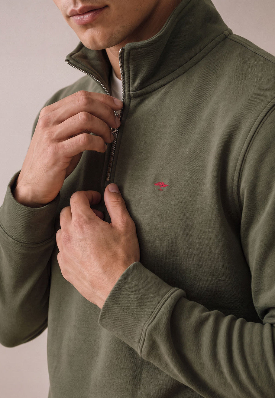FYNCH HATTON 1/4 ZIP SWEATSHIRT - KHAKI