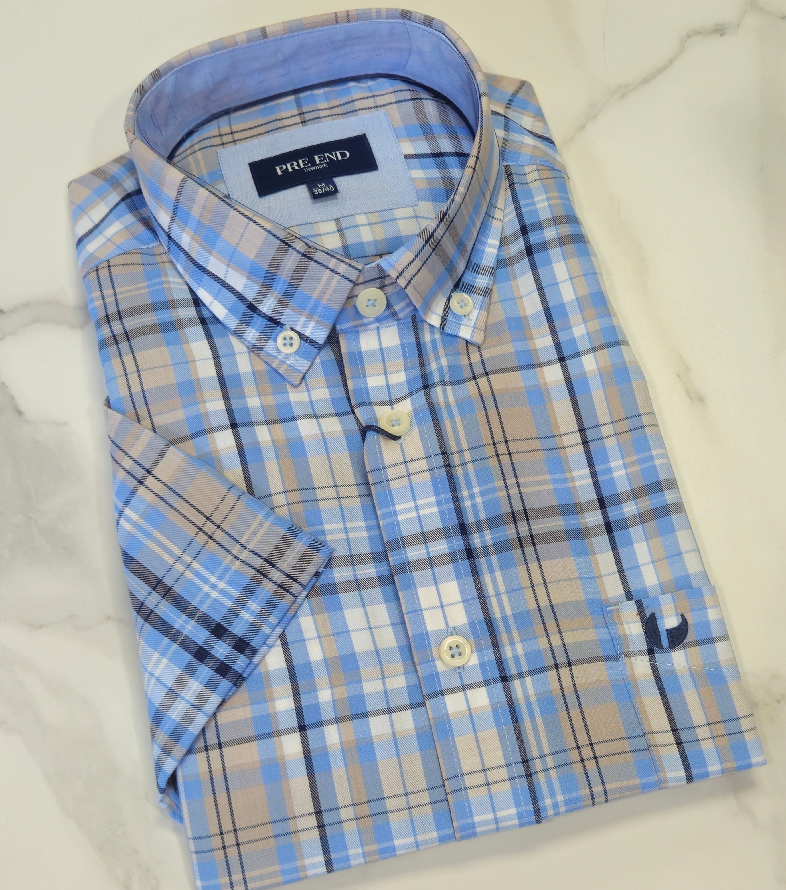 PRE END ROME CHECK S/S SHIRT - BLUE/SAND
