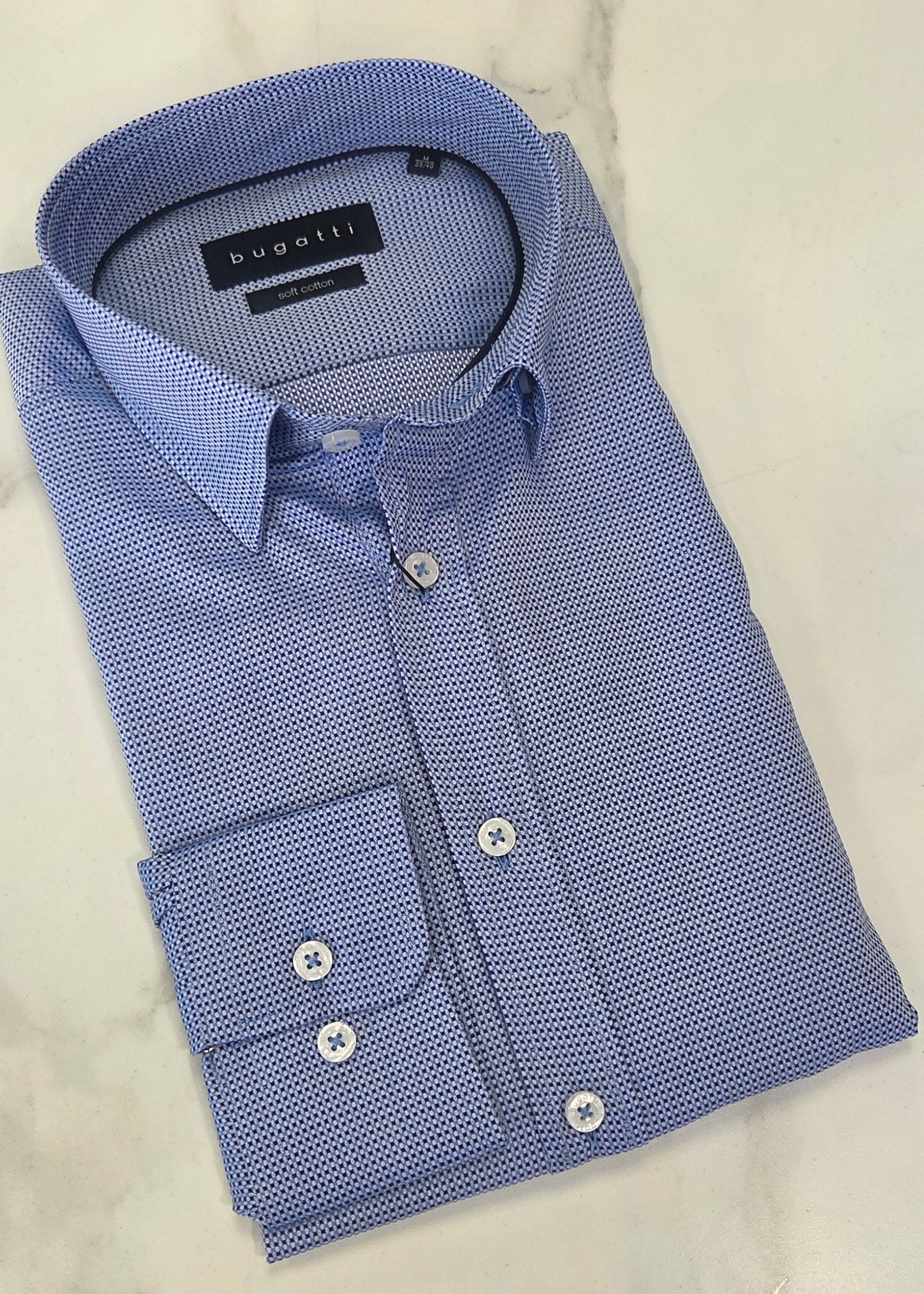 BUGATTI PATTERN L/S SHIRT (28714F/390) - BLUE MIX