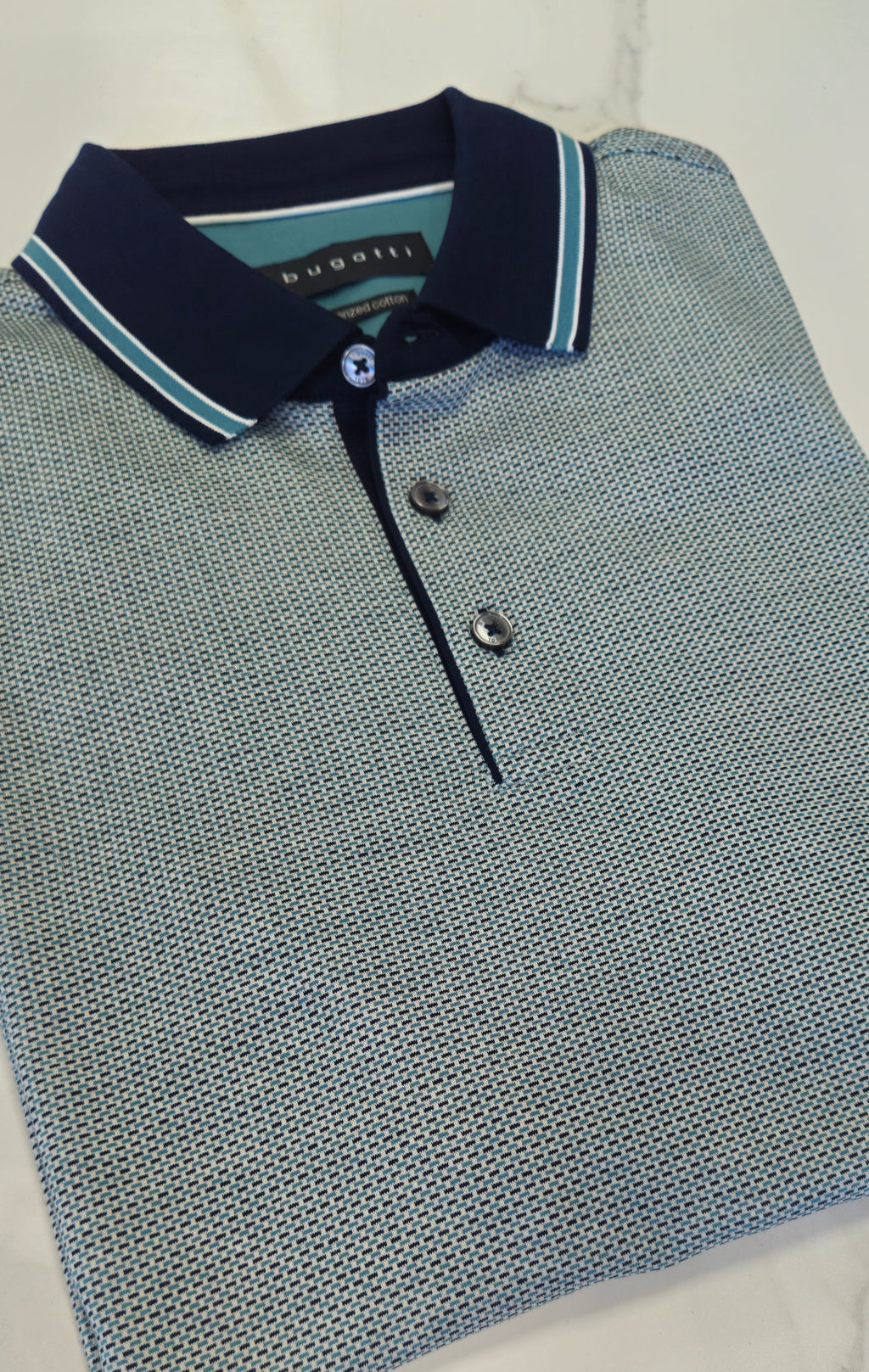 BUGATTI MERCERIZED COTTON POLOSHIRT - NAVY/TEAL