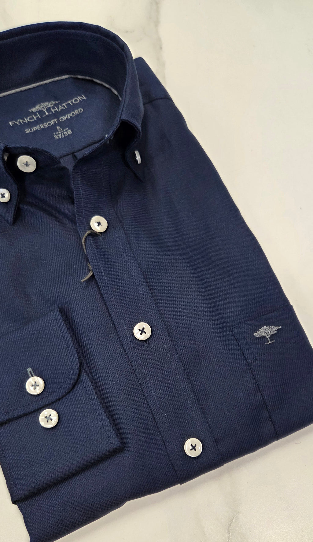 FYNCH HATTON OXFORD COTTON L/S  SHIRT - NAVY
