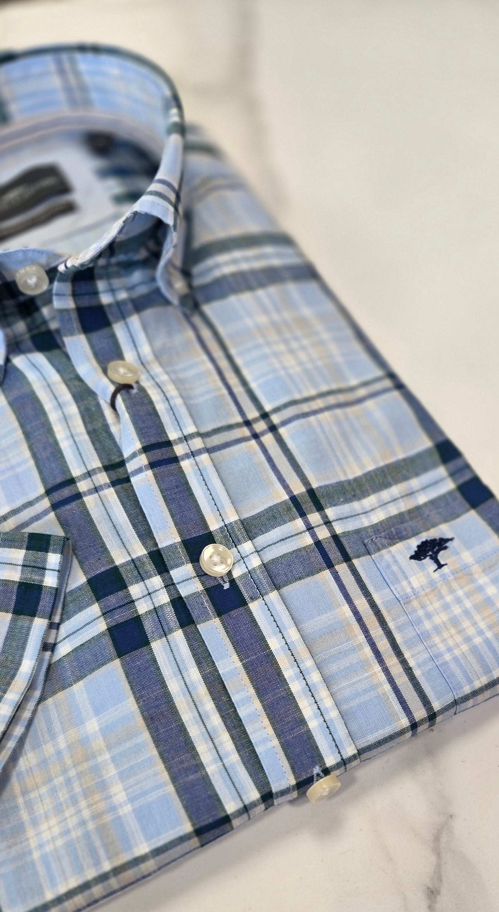 FYNCH HATTON CHECK S/S SHIRT (16045031/653) - BLUE/GREEN