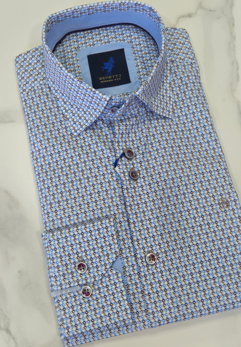 BENETTI STEPHAN L/S SHIRT - BLUE/ BEIGE