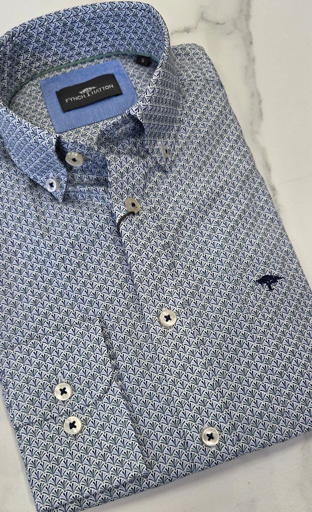 FYNCH HATTON PATTERN L/S SHIRT - BLUE/GREEN