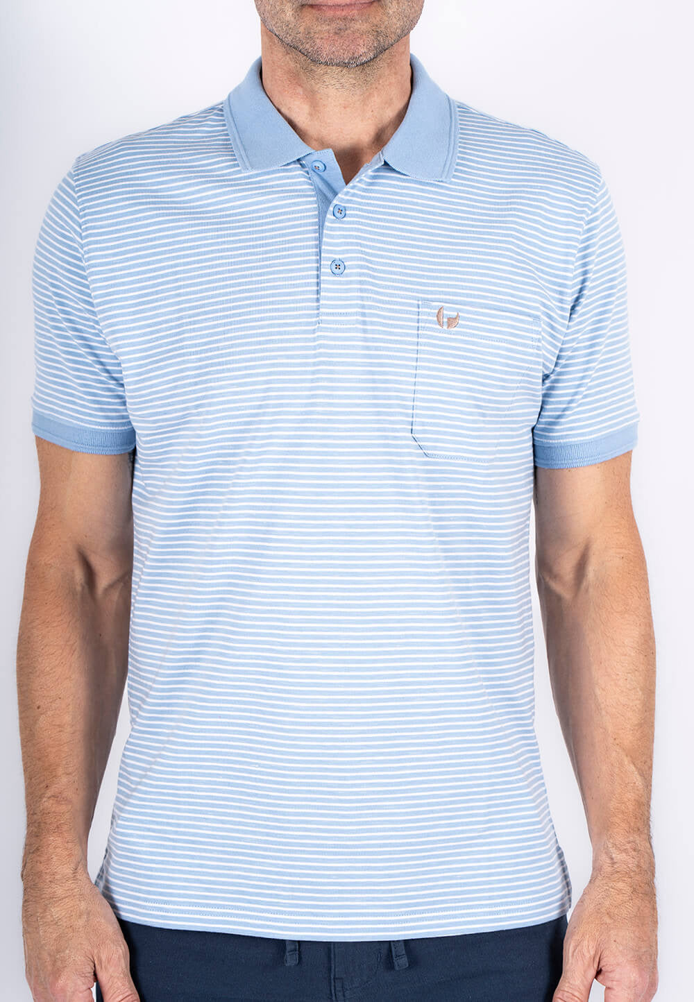 PRE END AVELON STRIPE POLOSHIRT - BLUE/WHITE