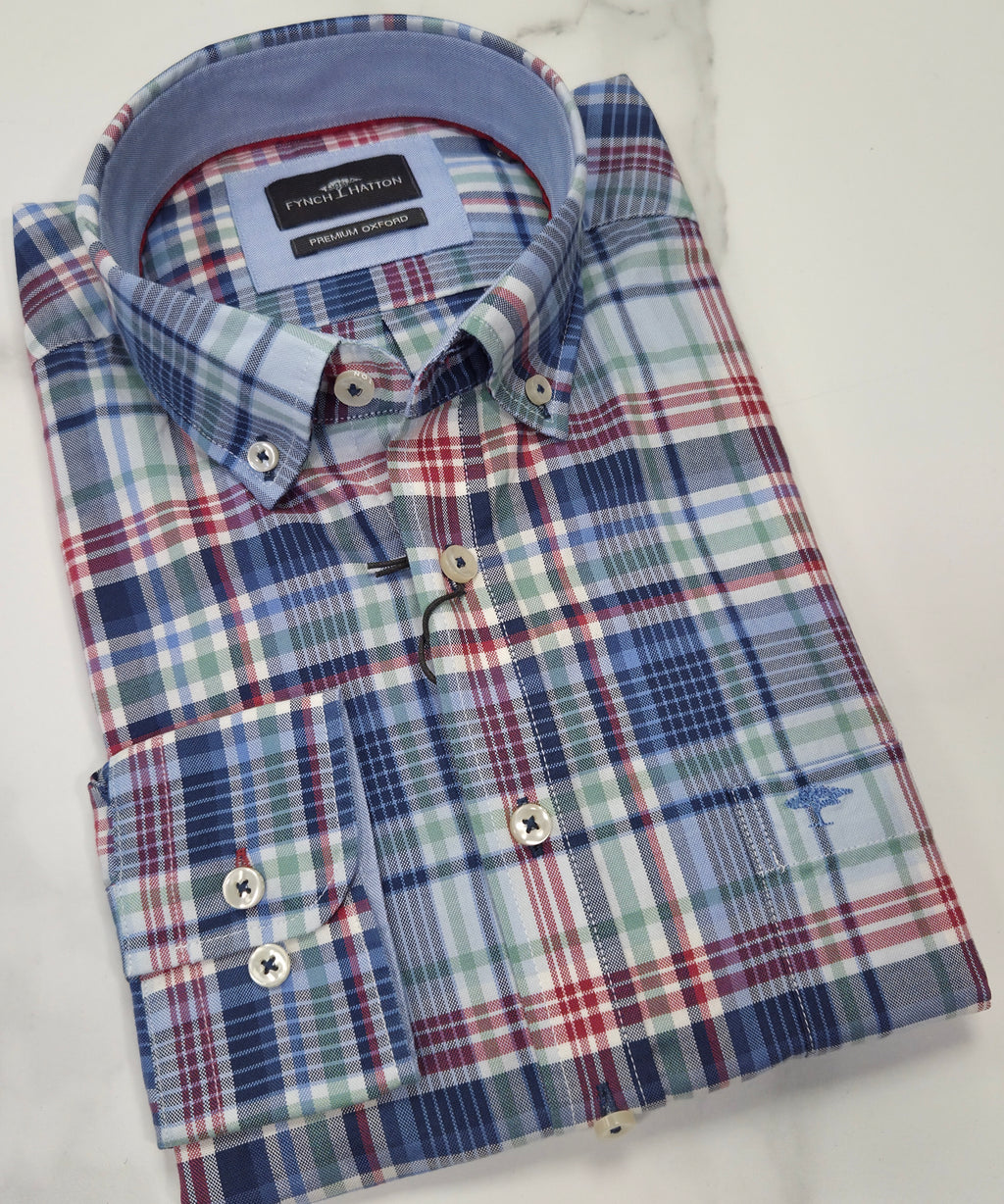 FYNCH HATTON OXFORD CHECK L/S SHIRT- MULTI