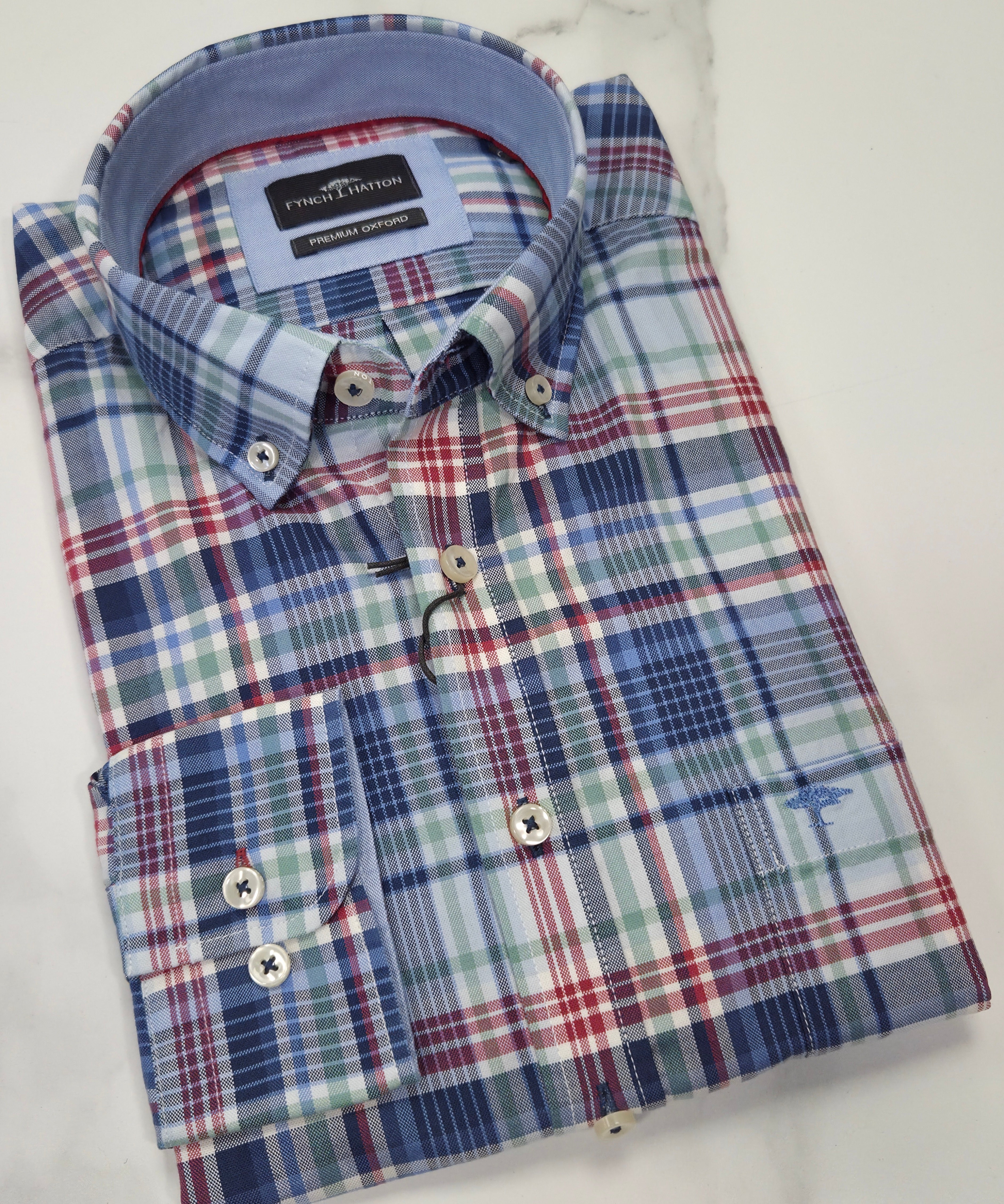 FYNCH HATTON OXFORD CHECK L/S SHIRT- MULTI