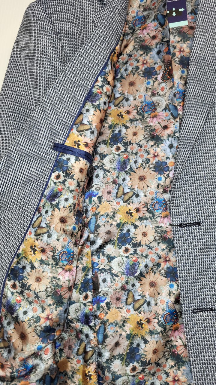 WHITE LABEL TAPERED FIT GEO JASPER BLAZER - BLUE/WHITE