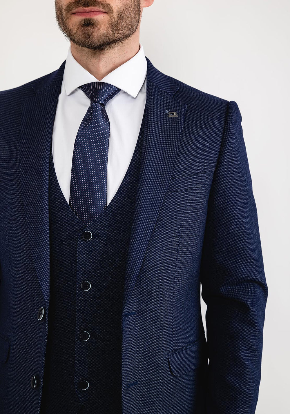 WHITE LABEL BIRDSEYE TAPERED FIT BLAZER - NAVY